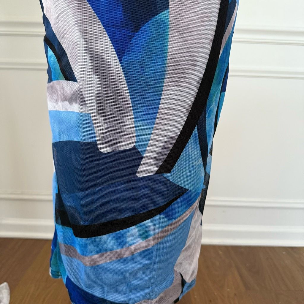 Other Pretty Little Thing Mesh Bodycon Midi Tube Dress Blue Abstract 4 Size S / US 4 / IT 40 - 4 Thumbnail