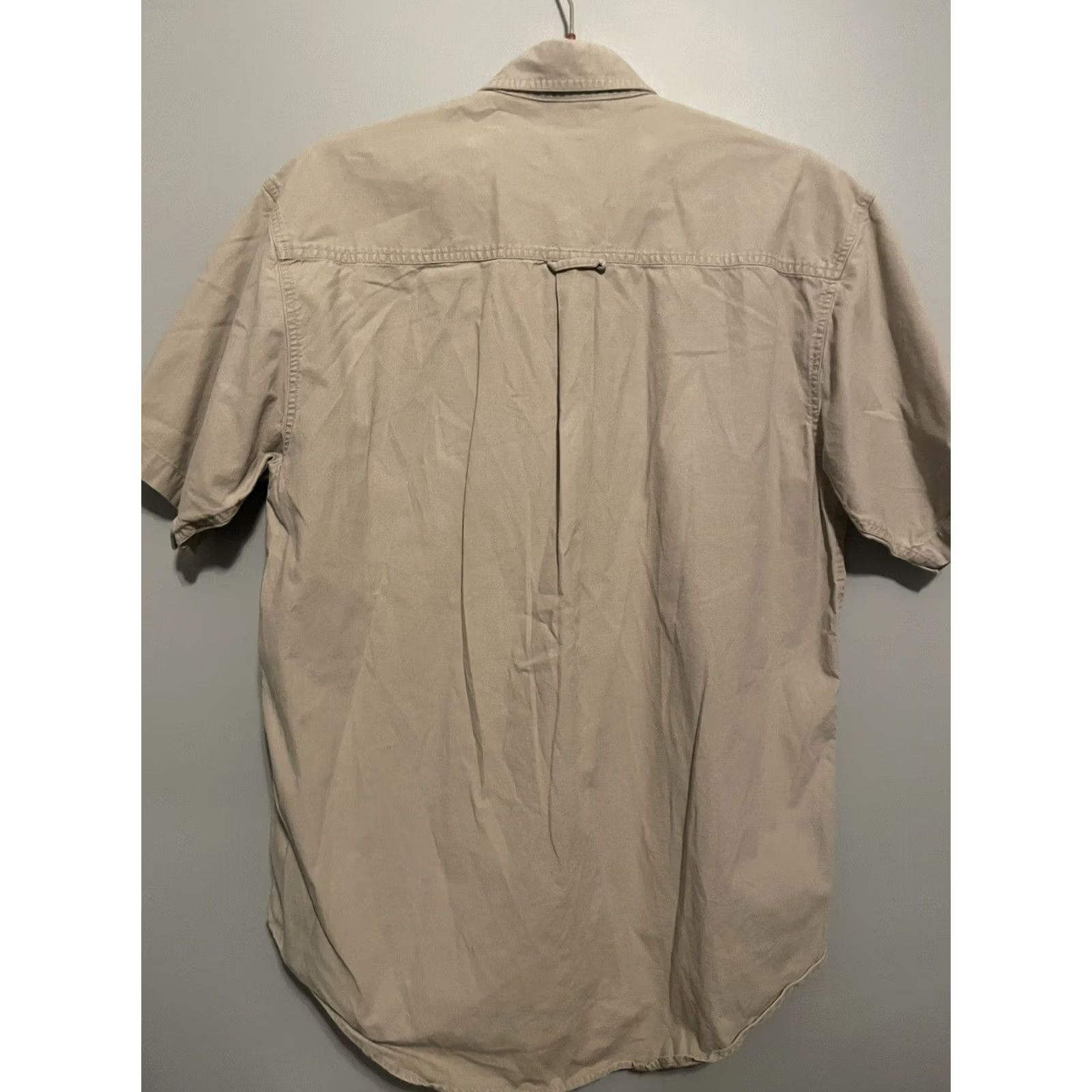 Chaps VINTAGE Chaps Ralph Lauren Shirt Men M Beige Short Sleeve 90 Flag Logo Button-Up Collared Silk? (Note: "Silk" not in original; cannot add) Size US M / EU 48-50 / 2 - 5 Thumbnail