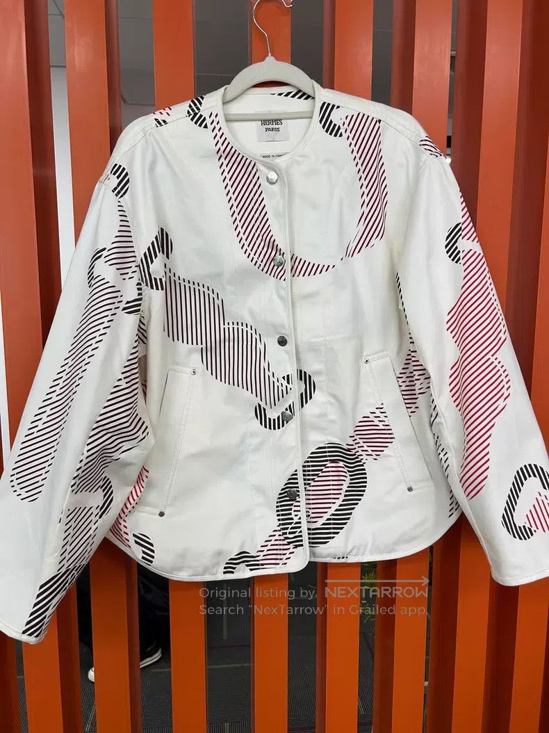 Hermes Hermes White Printed Cotton Single-breasted Long Sleeve Ja Size XS / US 0-2 / IT 36-38 - 1 Thumbnail