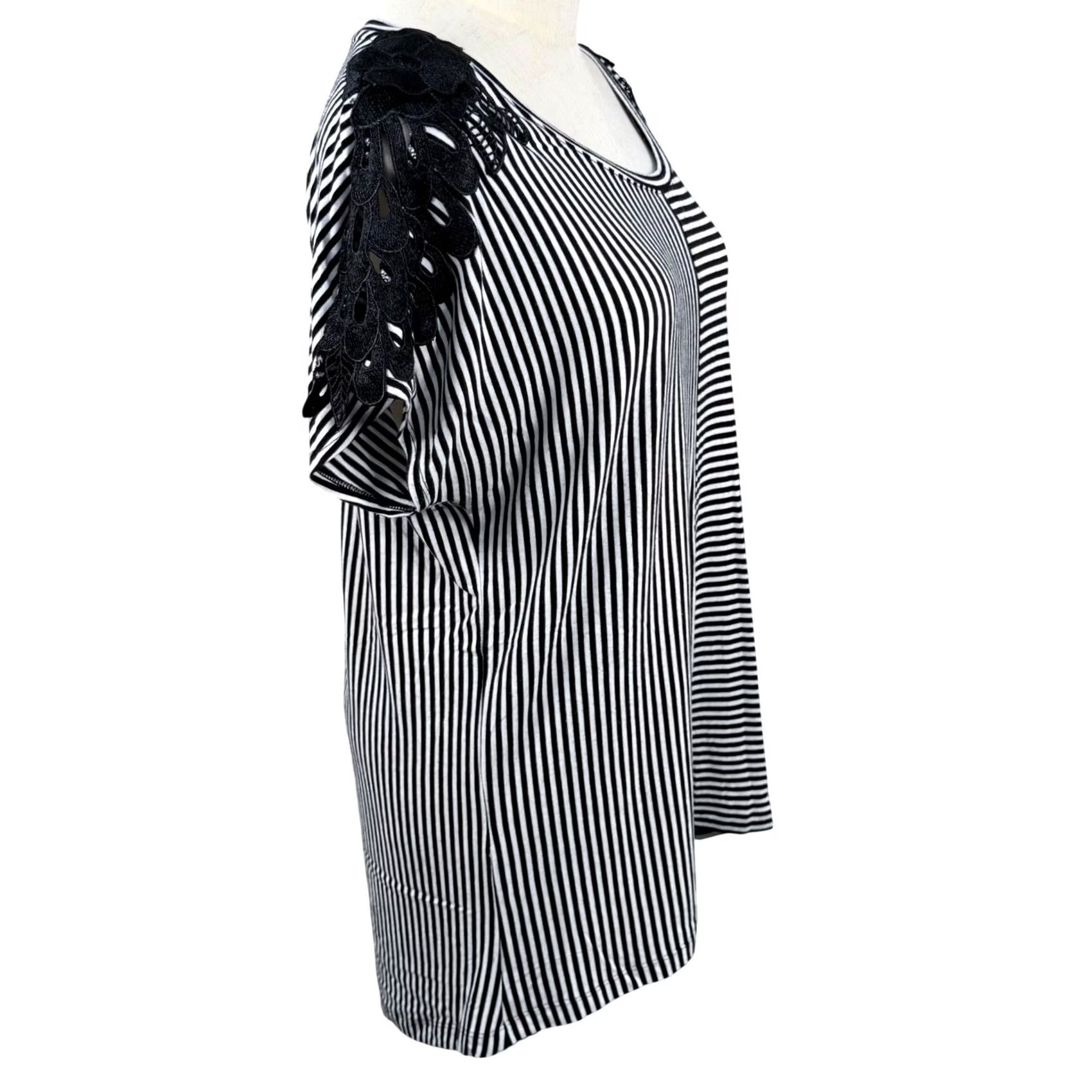 Vintage Christopher Banks L Tunic Top Striped Floral Lace Shoulder Parisian French Girl Size L / US 10 / IT 46 - 5 Thumbnail