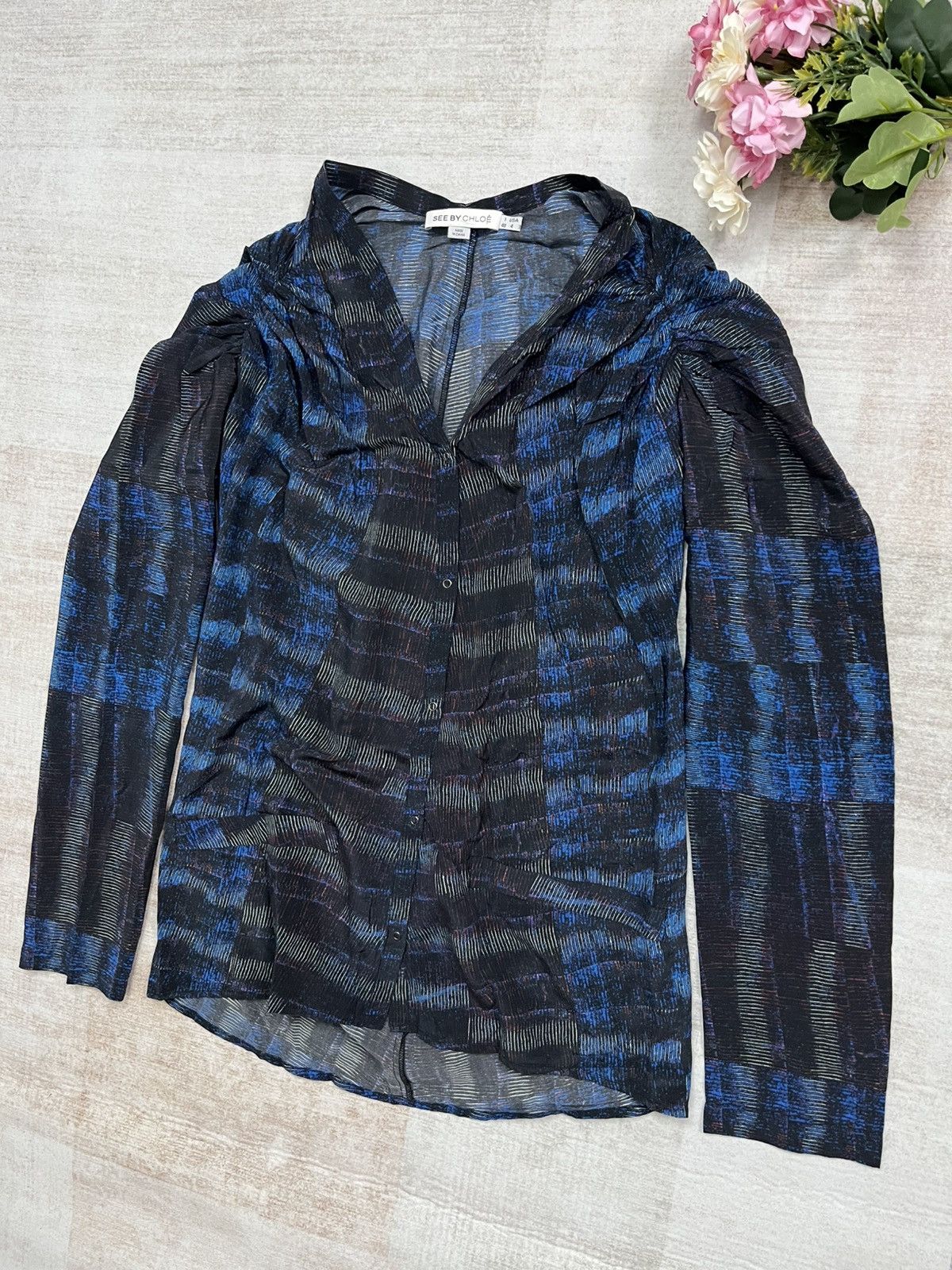 Chloe See by Chloé Printed V-Neck Blouse Size M / US 6-8 / IT 42-44 - 2 Thumbnail