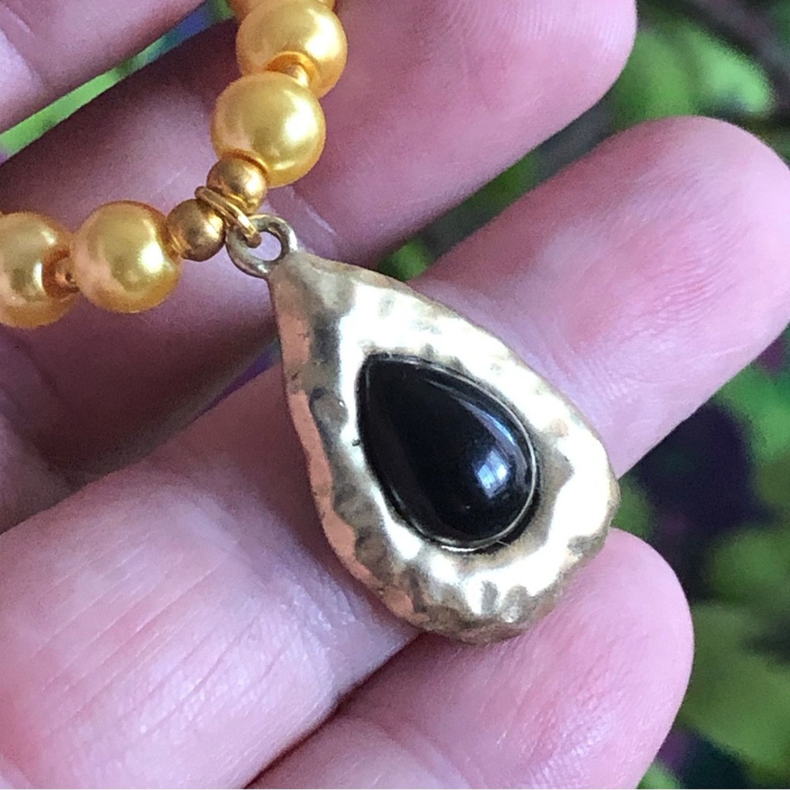 Handmade Handcrafted repurpose black glass teardrop Pearl necklace Size ONE SIZE - 8 Thumbnail