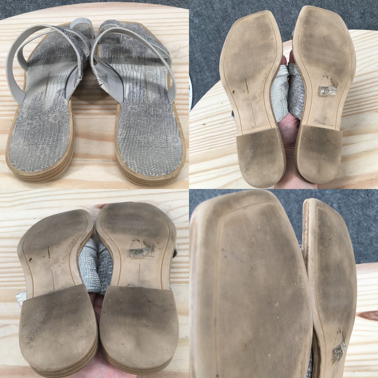 Dolce Vita Dolce Vita Sandals Isala Strappy Flats Comfort Gray Faux Leather Womens 6.5 Casual Flat Slip On Ring Pattern Solid 90s Decade? Size US 7 / IT 37 - 8 Thumbnail