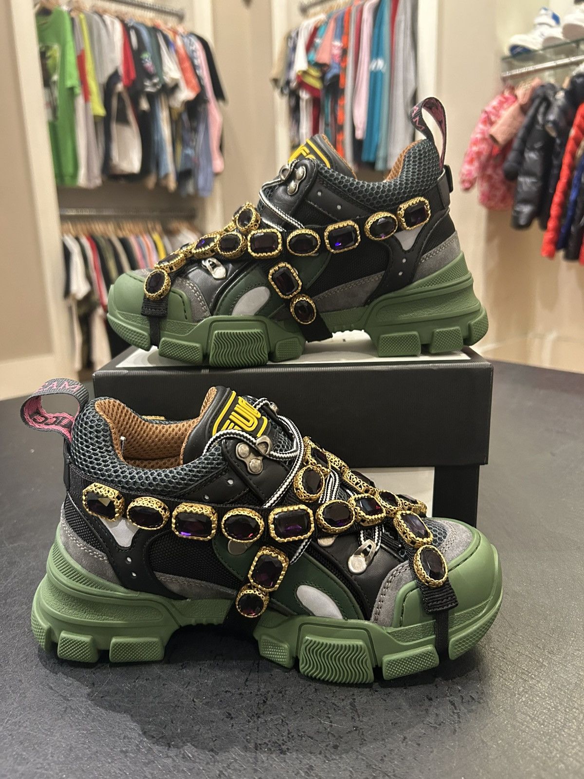 Gucci Gucci Flashtrek ‘SEGA Green w/Removable Crystals’ Size US 5.5 / IT 35.5 - 2 Thumbnail