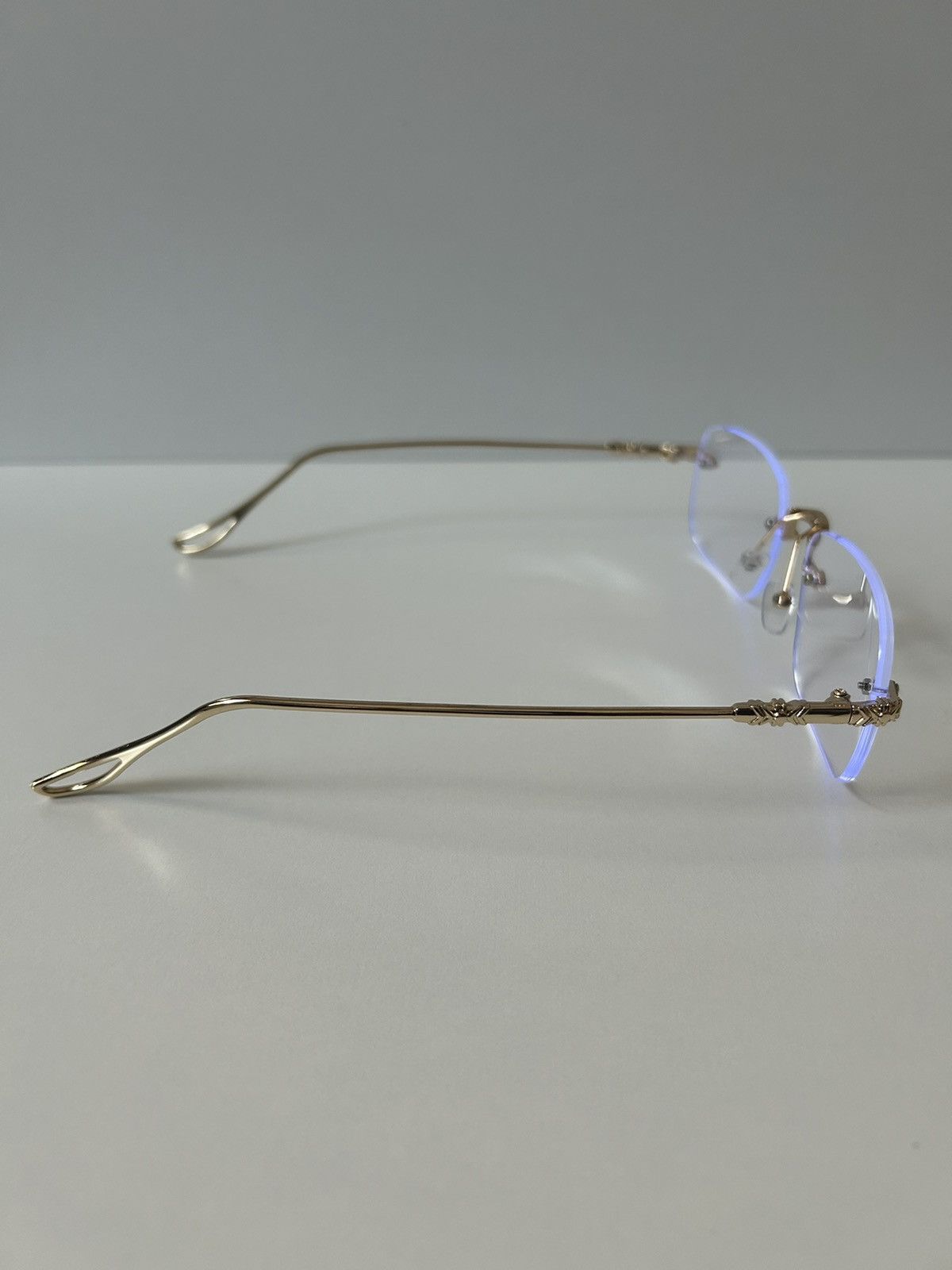 Japanese Brand × Vintage 90s Y2K retro style gold cross rimless blue tint lux glasses Size ONE SIZE - 4 Thumbnail