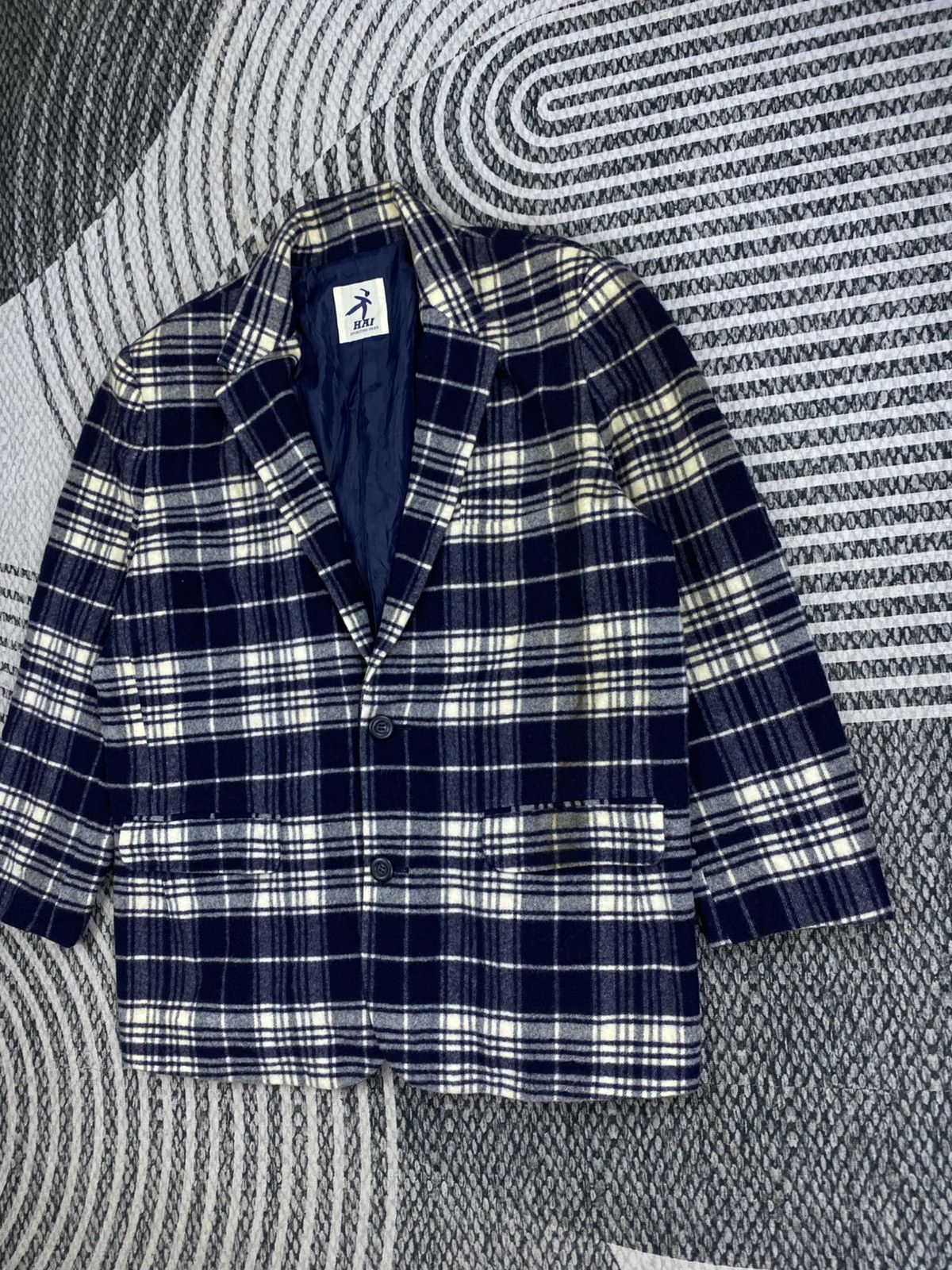 Hai Sporting Gear Vintage Hai Sporting Gear Blue Checked Wool Blend Jacket Size US L / EU 52-54 / 3 - 4 Thumbnail