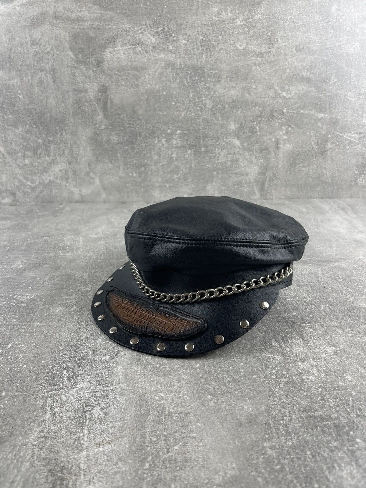 Harley Davidson × Vintage Harley Davidson Punk 80s Leather Logo Chain Captains Cap Size ONE SIZE - 4 Thumbnail