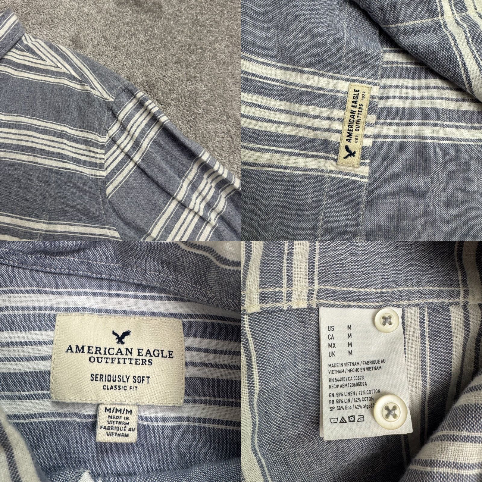 American Eagle Outfitters American Eagle Outfitters Button-Up Shirt Mens M Striped Blue White Linen Cotton Casual Classic 90s Outdoors Mens Size US M / EU 48-50 / 2 - 8 Thumbnail