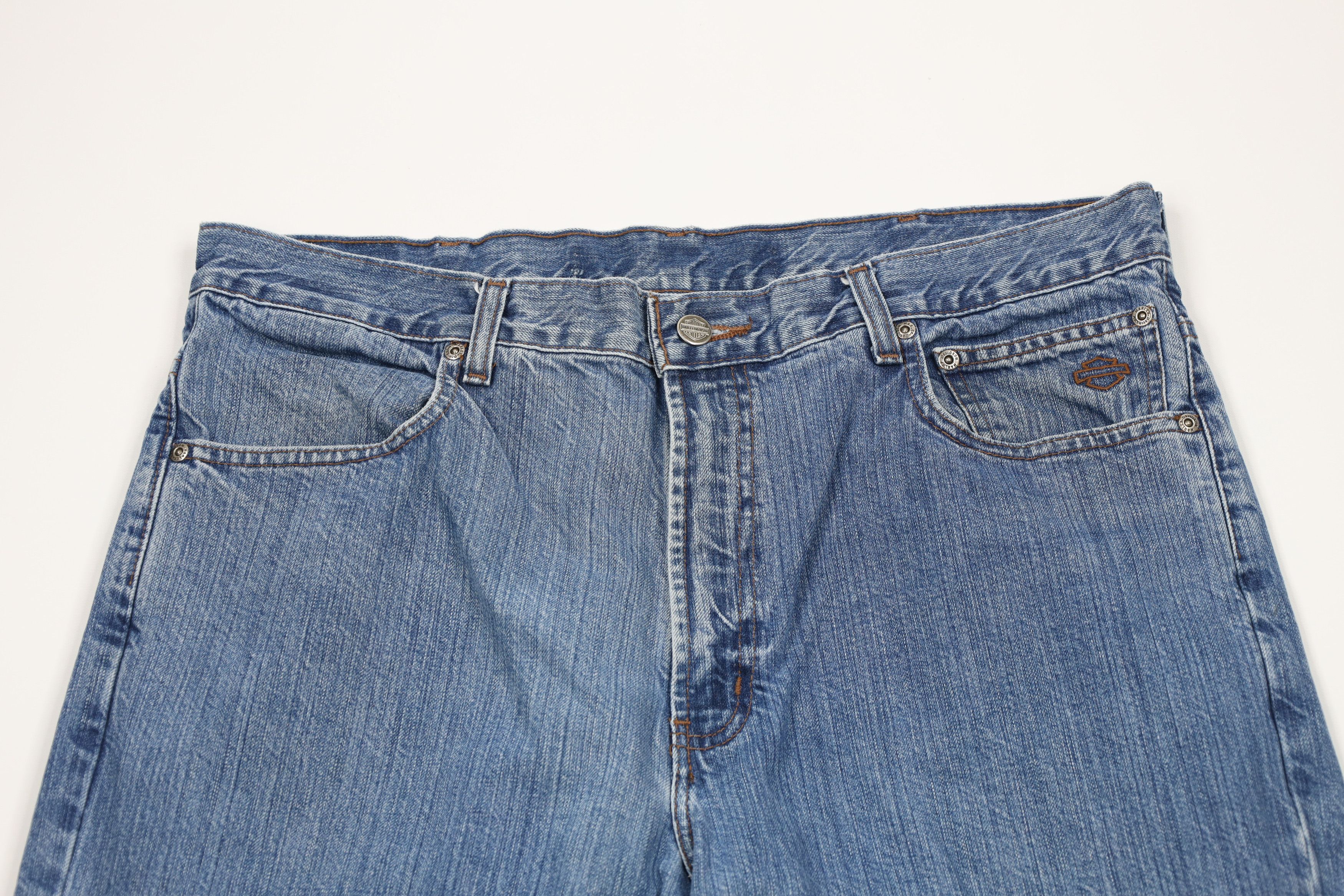 Harley Davidson × Vintage Vintage Harley Davidson Spell Out Wide Leg Denim Jeans Blue Size US 36 / EU 52 - 2 Thumbnail