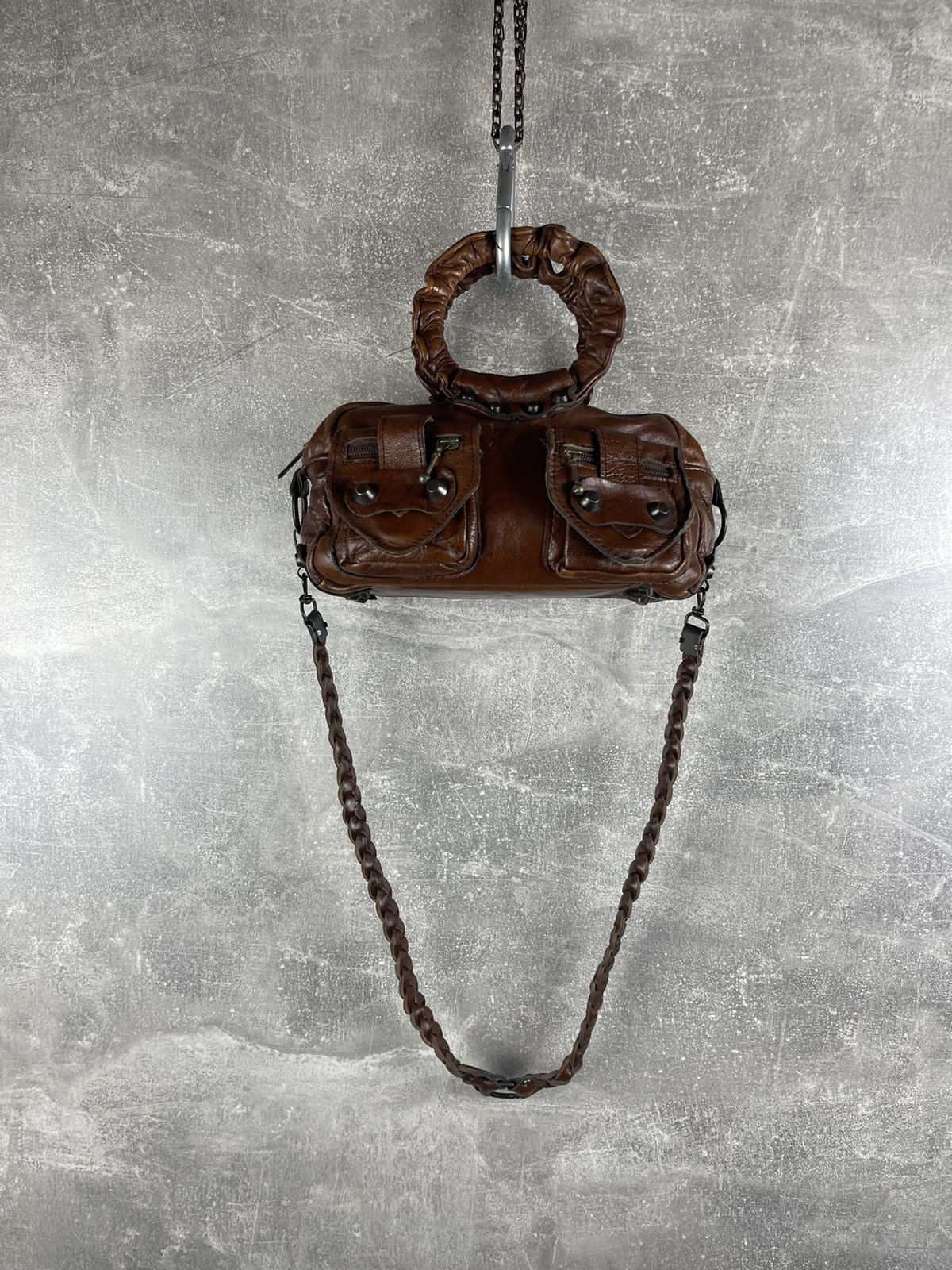 Genuine Leather Vintage Brown Leather Barrel Bag Mini Wrist & Crossbody Bag Size ONE SIZE - 1 Thumbnail