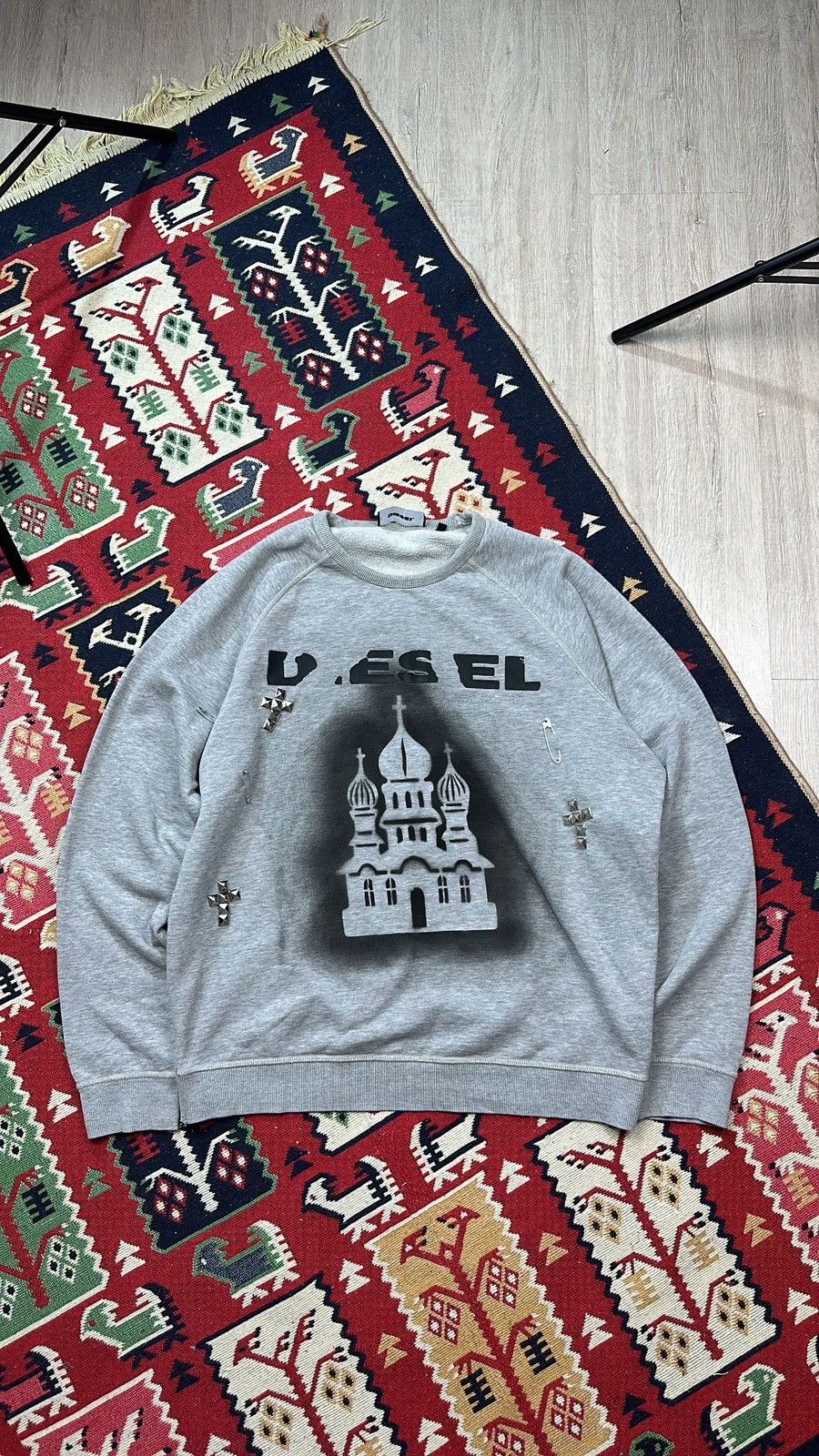 Pre-owned Avant Garde X Diesel Y2k Custom Sweatshirt In Grey