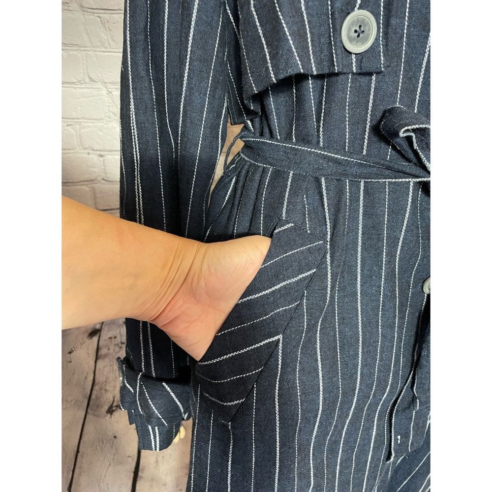 Free People New Free People Linen Blend Blue Striped Melia Mac Trench C Size XS / US 0-2 / IT 36-38 - 5 Thumbnail