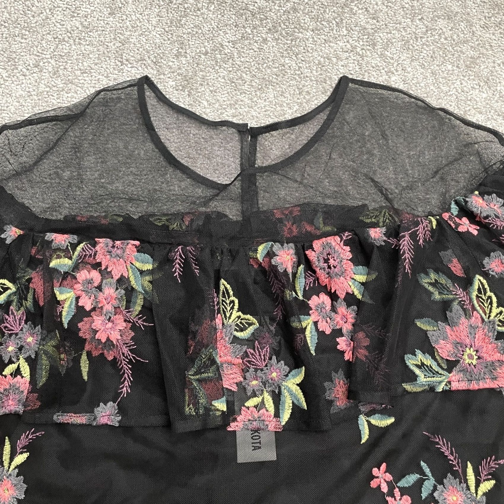 BB Dakota BB Dakota Womens Medium Black Sheer Embroidered Floral Ruffles Top Casual NWT Size M / US 6-8 / IT 42-44 - 4 Thumbnail