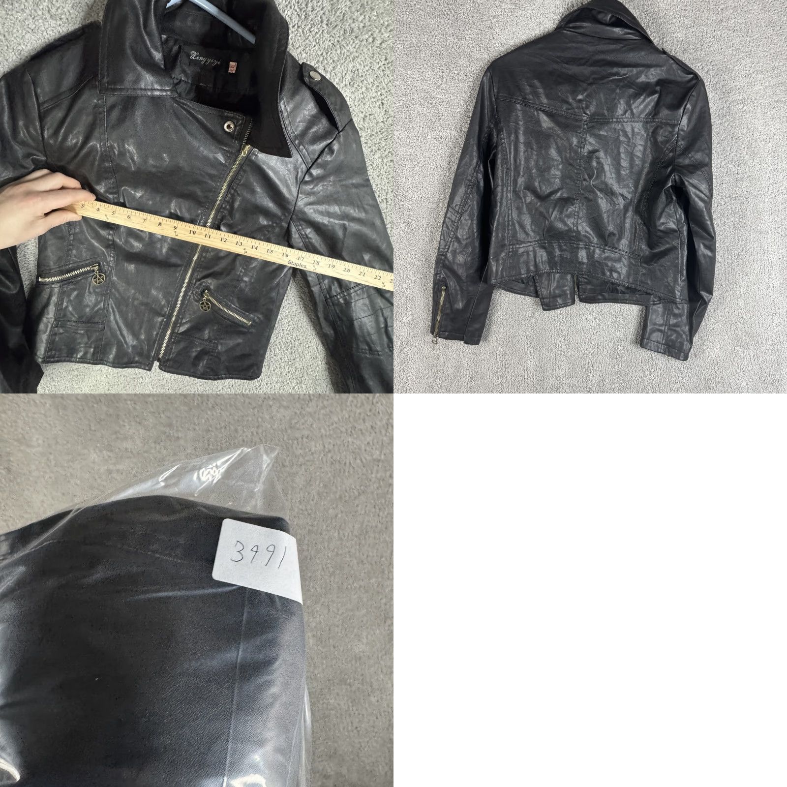 Vintage Xingyiyi Womens Faux Leather Jacket Black XXL Biker Asymmetrical Zip Short Moto with Pockets Lined Size XXL / US 16-18 / IT 52-54 - 9 Thumbnail