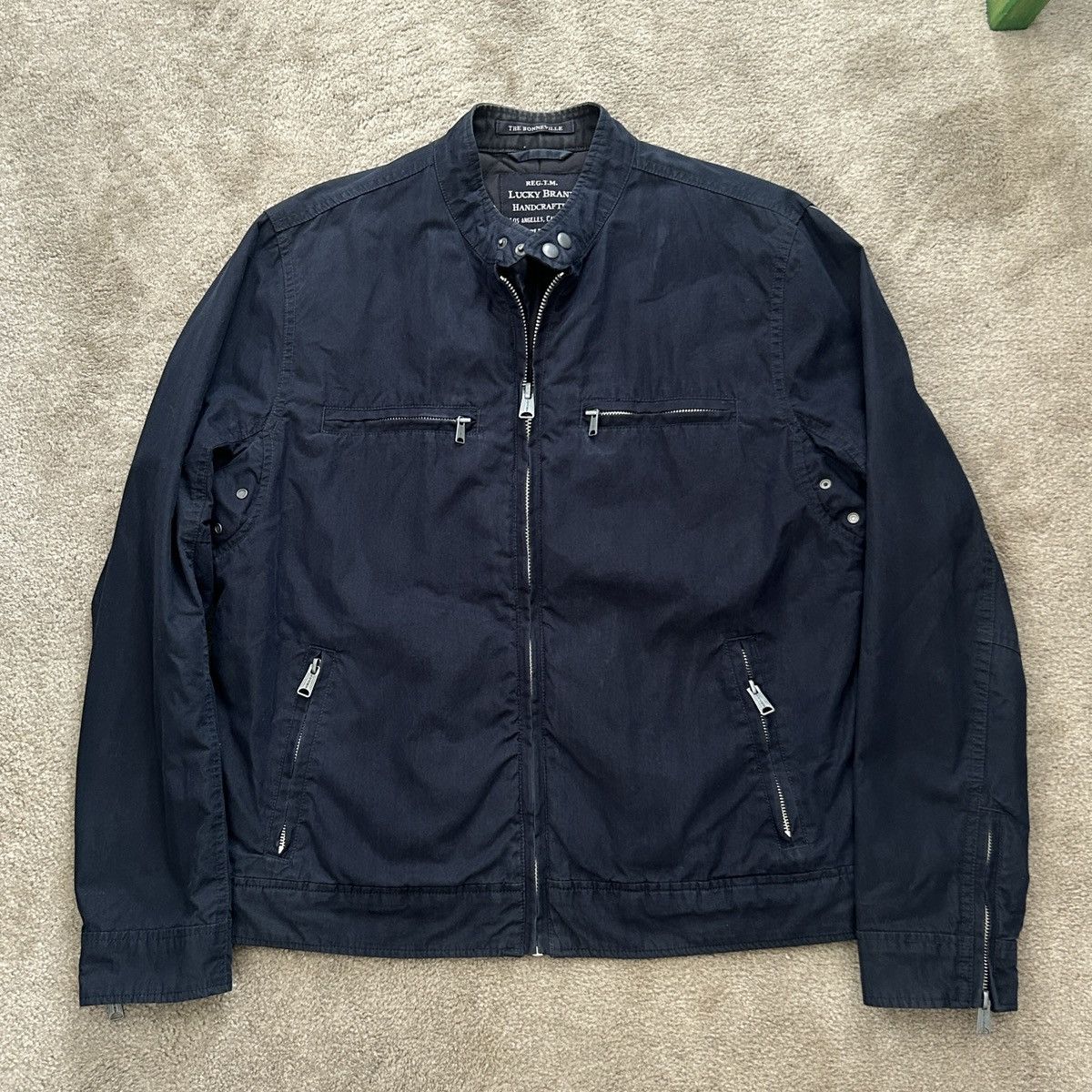 Lucky Brand Bonneville Racer Jacket Dark Navy Moto Biker Quilted Y2K Size US L / EU 52-54 / 3 - 1 Thumbnail