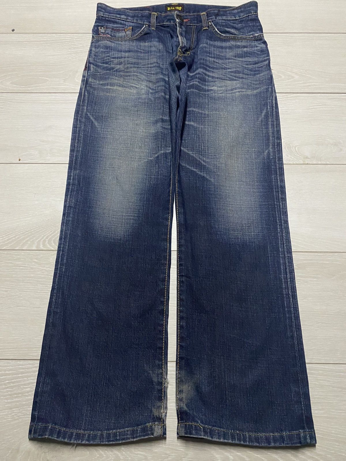 Edwin Vintage Edwin 503 Blue Trip Mud Wash Distressed Loose Jeans Size US 33 - 1 Thumbnail