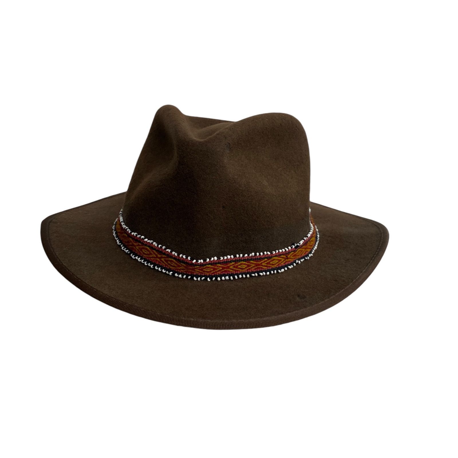 Vintage Indiana Jones Brown Wool Beaded Printed Band Fedora Hat Size ONE SIZE - 2 Thumbnail