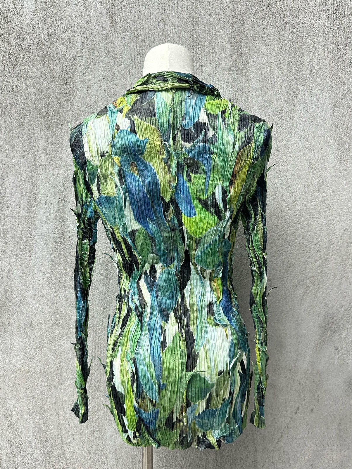 Issey Miyake × Vintage Green Oil Painting Dragon Beard Button-Down Top Size M / US 6-8 / IT 42-44 - 2 Thumbnail