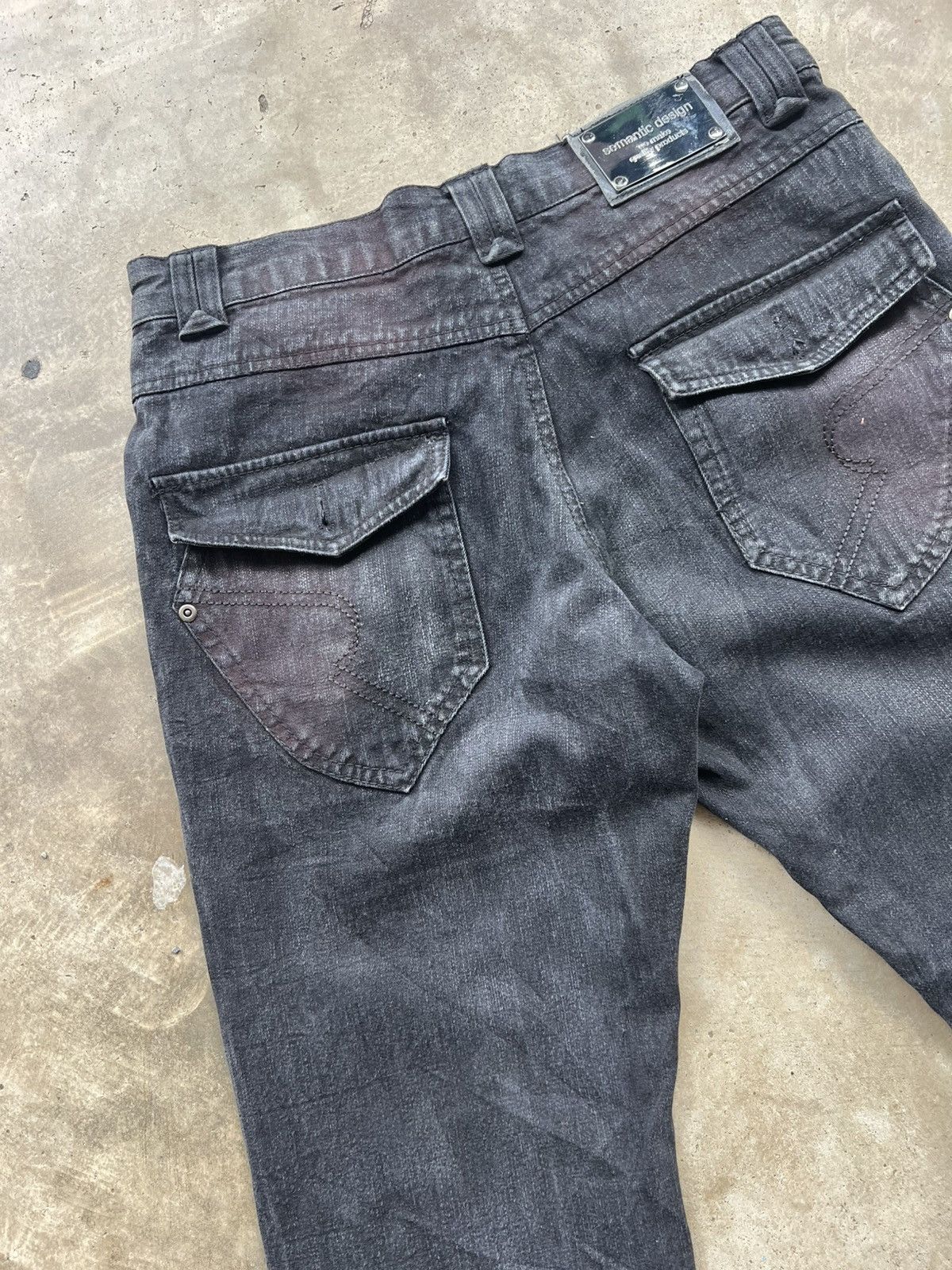 semanticdesign 2000’s Semantic Design Punk Skull Flared Jeans Wax Style Size US 31 - 18 Thumbnail