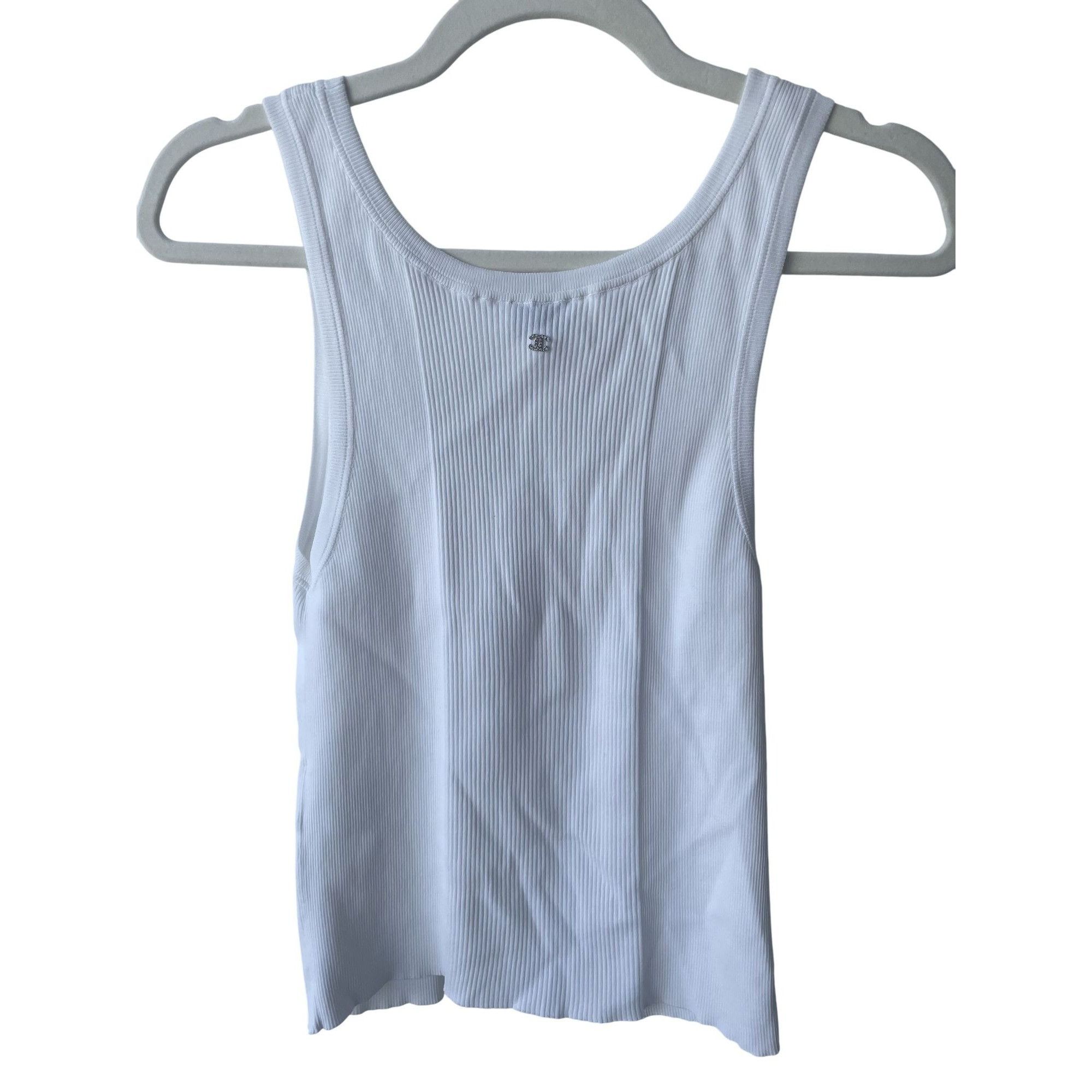 Chanel Chanel White Ribbed Tank Top With Embellished CC Logo & Star Size 38" / US 16 / IT 52 - 2 Thumbnail