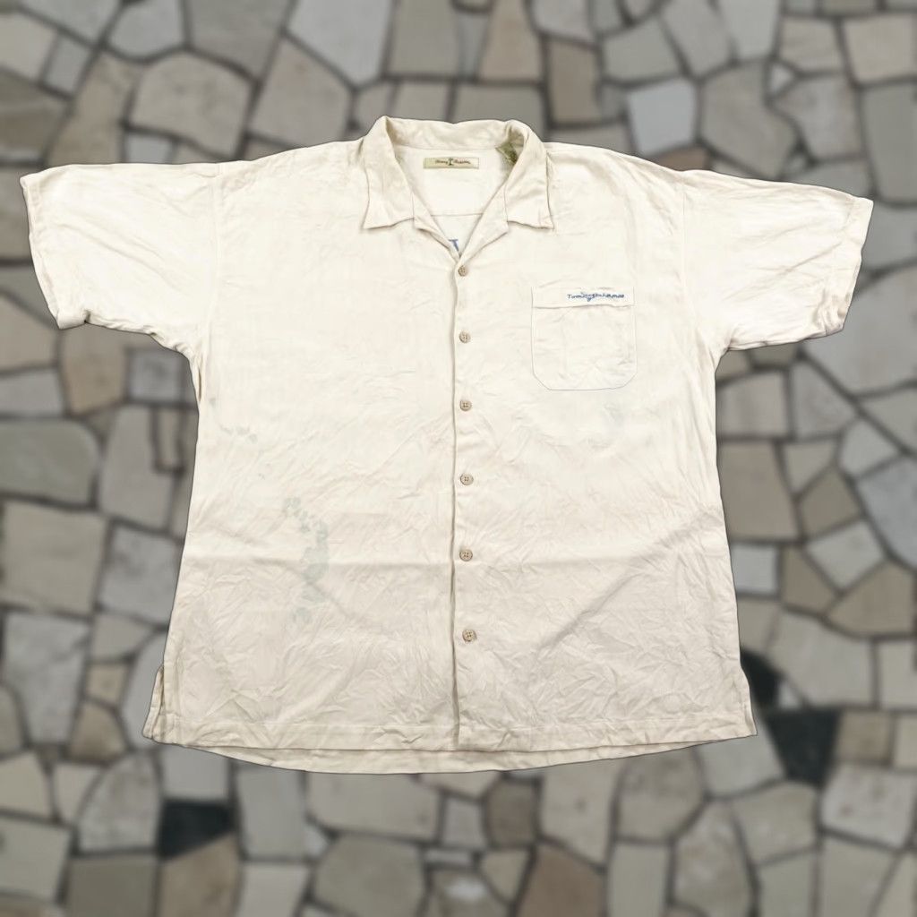 Tommy Bahama VINTAGE Tommy Bahama Shirt Mens 2XL Beige Silk Billiards Team Embroidered Camp Hawaiian Shirt Adult 2XL Beige Embroidered Billiards Camp Hawaiian Mens Size US XXL / EU 58 / 5 - 1 Thumbnail