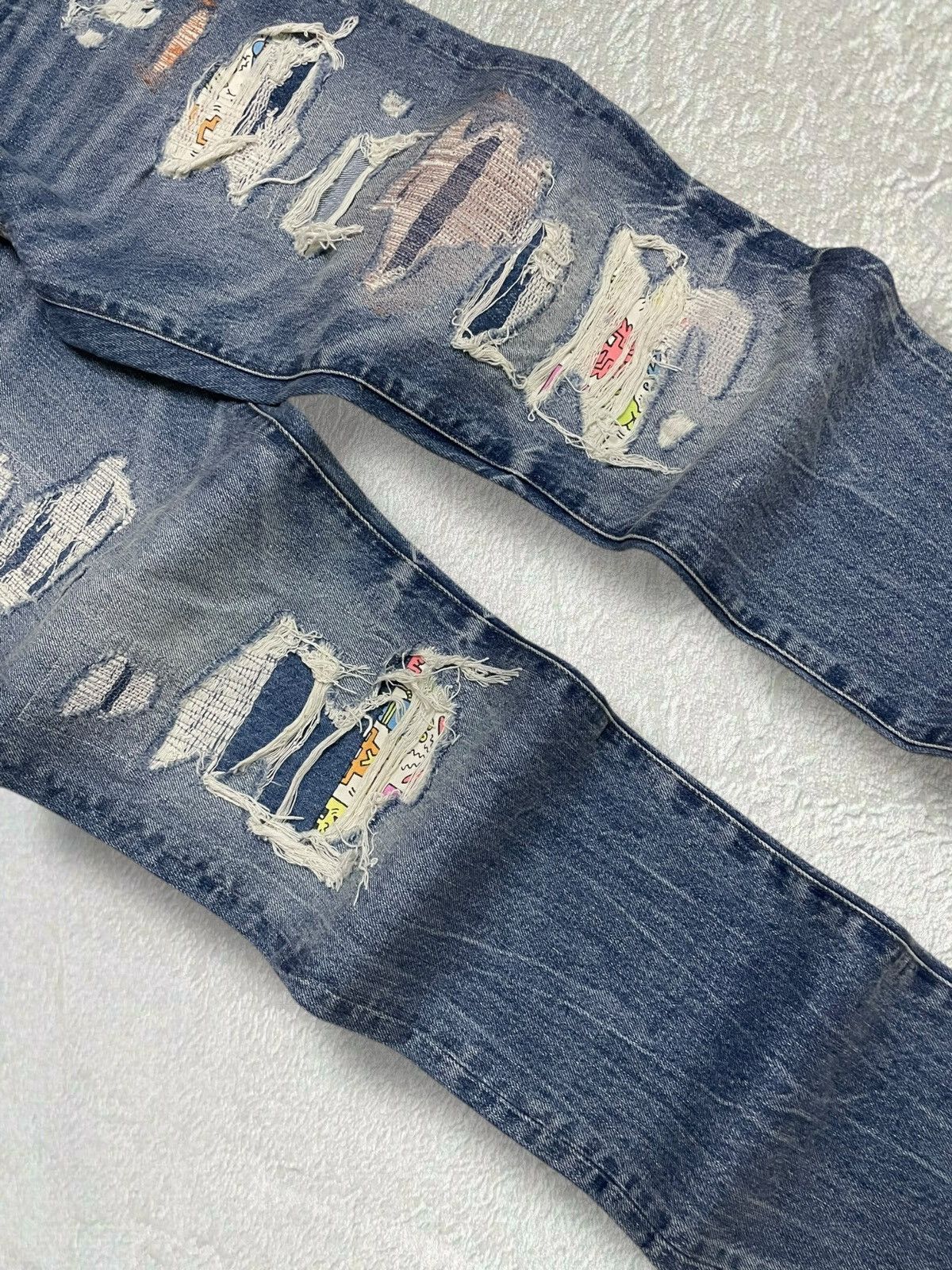 American Eagle Outfitters × Keith Haring × Vintage Designer American Eagle X Keith Hearing Patchwork Boro Denim Size US 32 / EU 48 - 5 Thumbnail