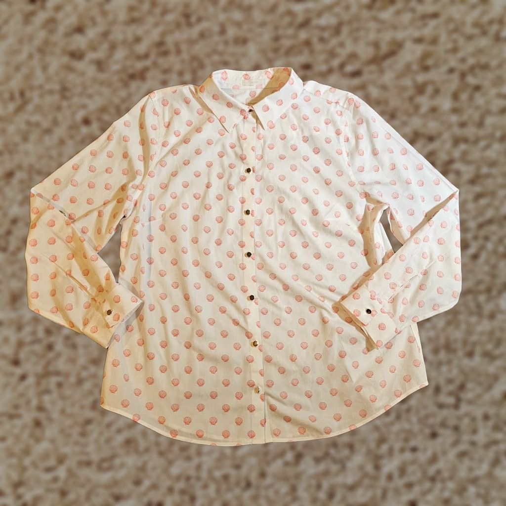 Vintage Chicos Top Shirt Womens Large White Pink Shell Beach Button Long Sleeve Career Size L / US 10 / IT 46 - 1 Thumbnail