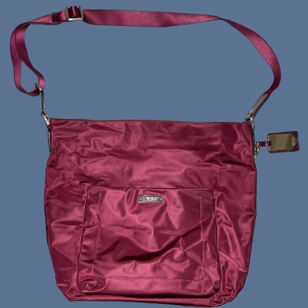 Tumi TUMI Crossbody Bag Cranberry Wine Berry Dark Berry Leather Nylon Zip Crossbody Strap Womens 21” Size ONE SIZE - 1 Thumbnail