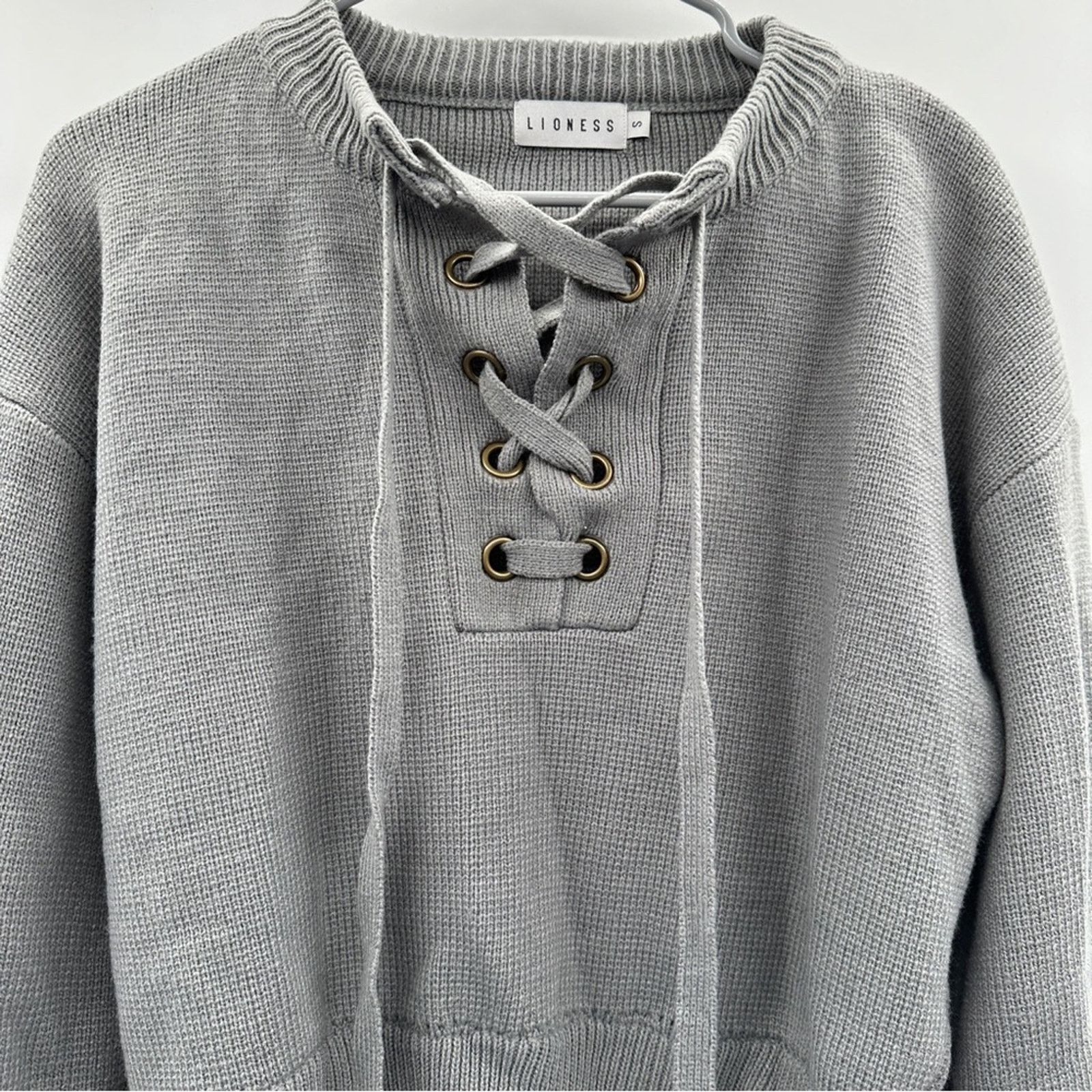 Lioness Lioness Gray Chunky Lace Up Knit Long Sleeve Sweater Sz S Size M / US 6-8 / IT 42-44 - 4 Thumbnail