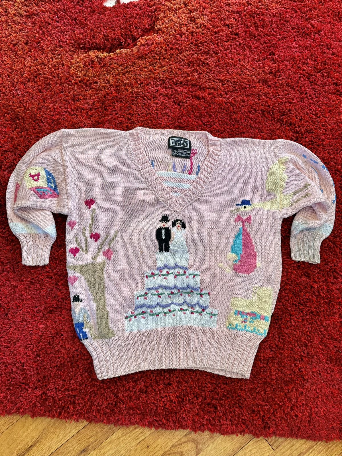 Designer × Vintage Vintage Berek Wedding Anniversary Hand Knitted Sweater Size US S / EU 44-46 / 1 - 3 Thumbnail