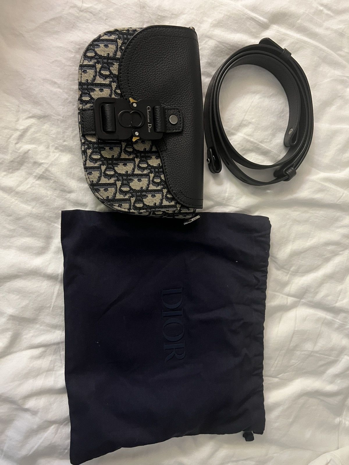 Dior Mini Saddle Messenger Bag With Flap in Black, Men's