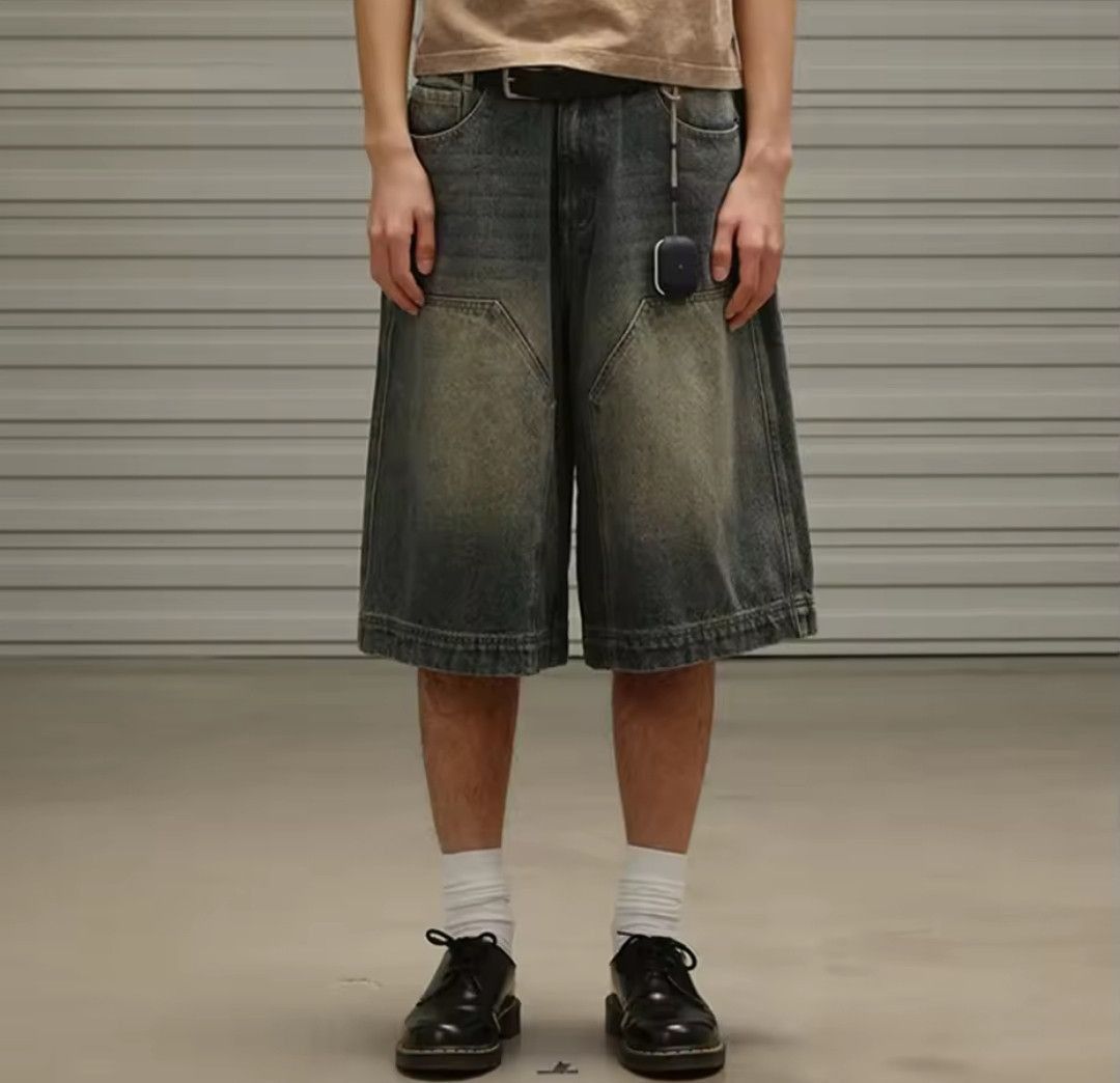 Japanese Brand Double knee Denim Jorts Vintage Style Baggy Hip Hop Party Size US 32 / EU 48 - 3 Thumbnail