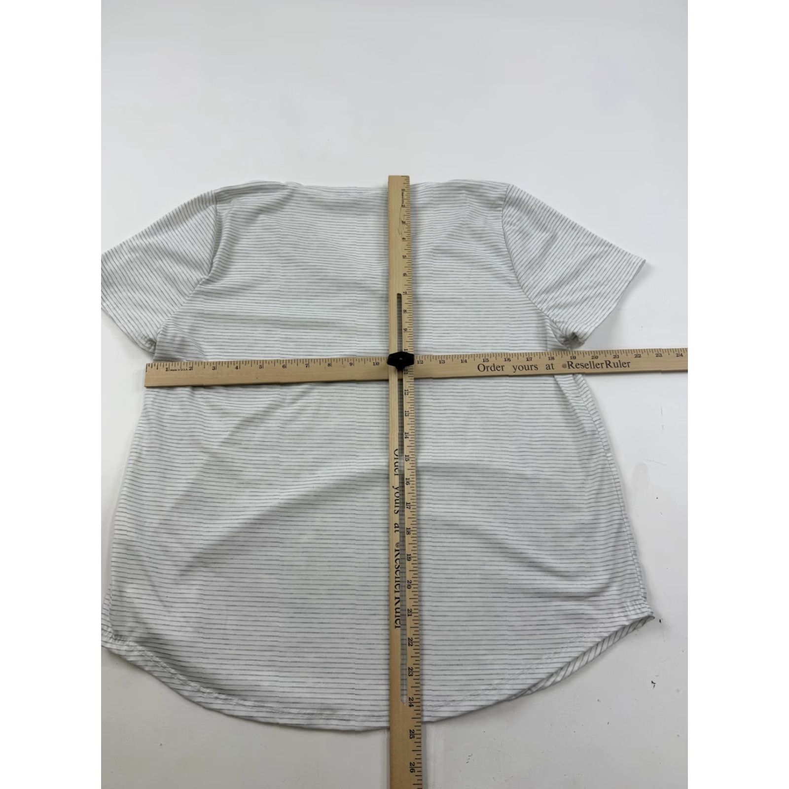 Vintage Green Envelope Shirt Womens Large White Gray Stripe V-Neck Short Sleeve Top Size L / US 10 / IT 46 - 5 Thumbnail