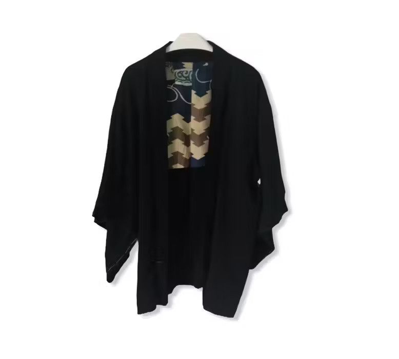 image of Kimono Japan Dragon Haori Five Crest Logo Jade Black Kimono Noragi Jacket, Men's (Size Medium)
