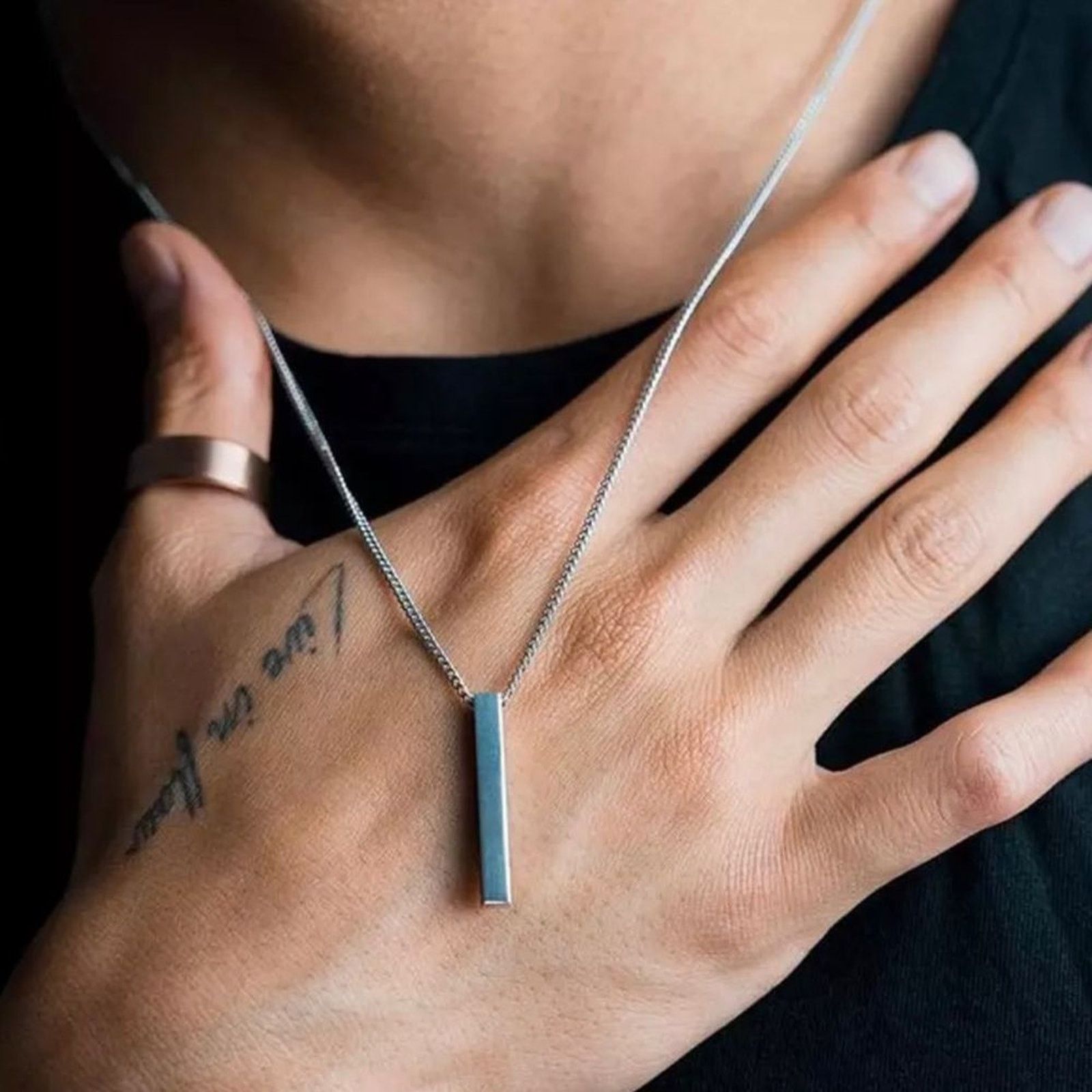 Other Men’s Stainless Steel Bar Chain Necklace Silver Black 21.5” Size ONE SIZE - 3 Thumbnail