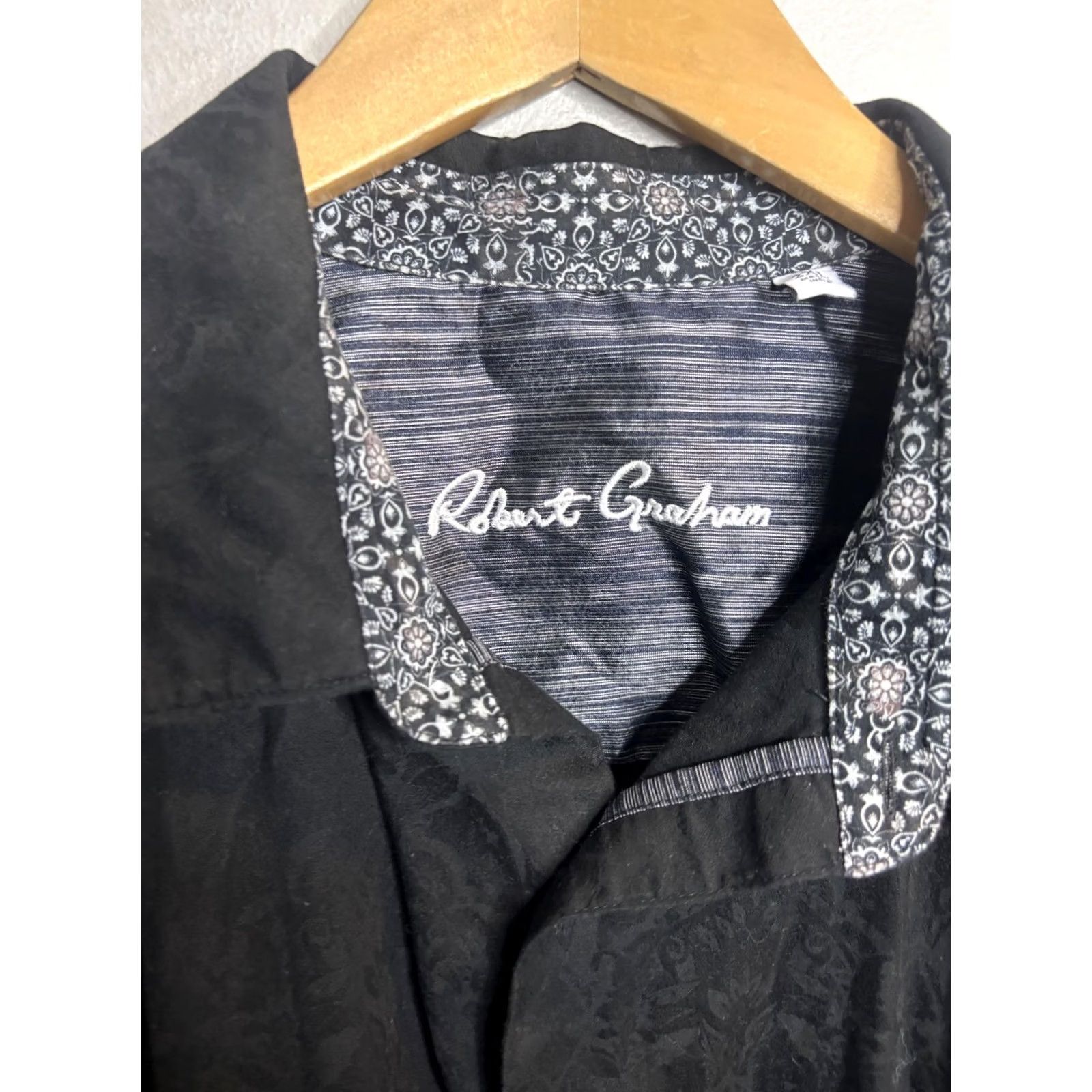 Robert Graham Robert Graham Shirt Mens 2XL Black Long Sleeve Dress Jacquard Size 48R - 3 Thumbnail