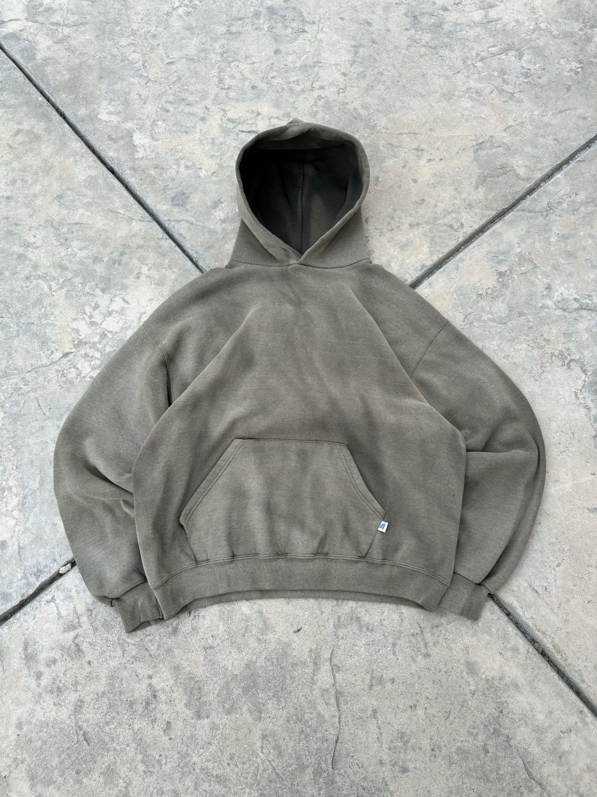 Vintage 90s Russell Athletic Blank Faded Olive Green Hoodie