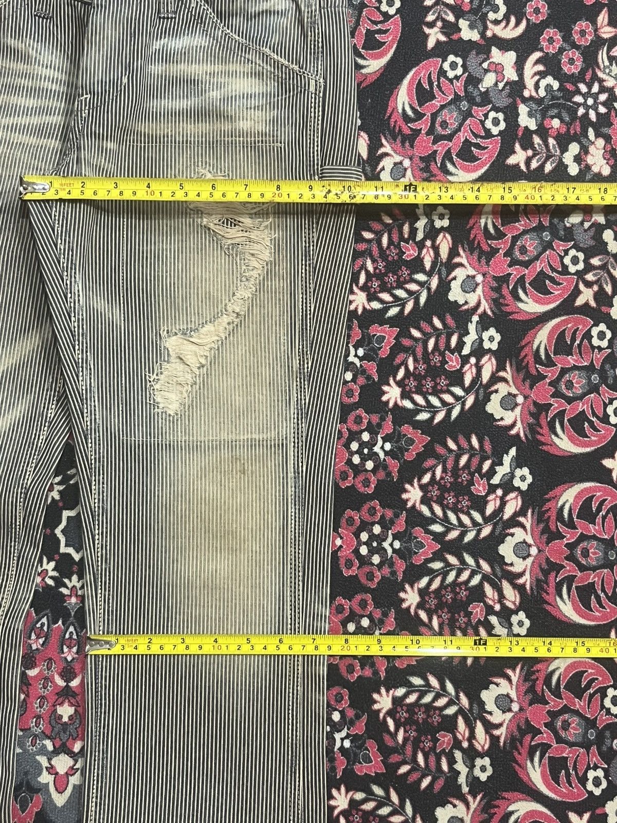 Japanese Brand American Varosh Pinstripe Double Knee Ripped Flared Jeans Size 28" / US 6 / IT 42 - 14 Thumbnail