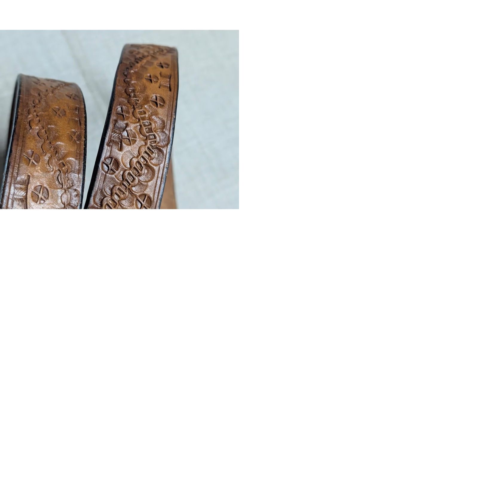 Vintage VINTAGE handcrafted Hand Tooled belt 1-3/8" Western Belt brown Men 42 Full Grain Cowhide Leather belt buckle strap Cowboys Rodeo 1940s Mens Size 42 - 9 Thumbnail