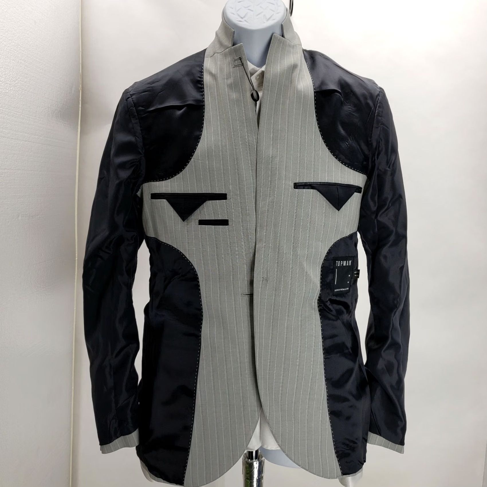 Topman Topman Grey Striped Blazer One Button Size 36R Regular Mens Jacket Blazer Coat Notch Lapel Slim Fit Vintage No Size 36R - 4 Thumbnail