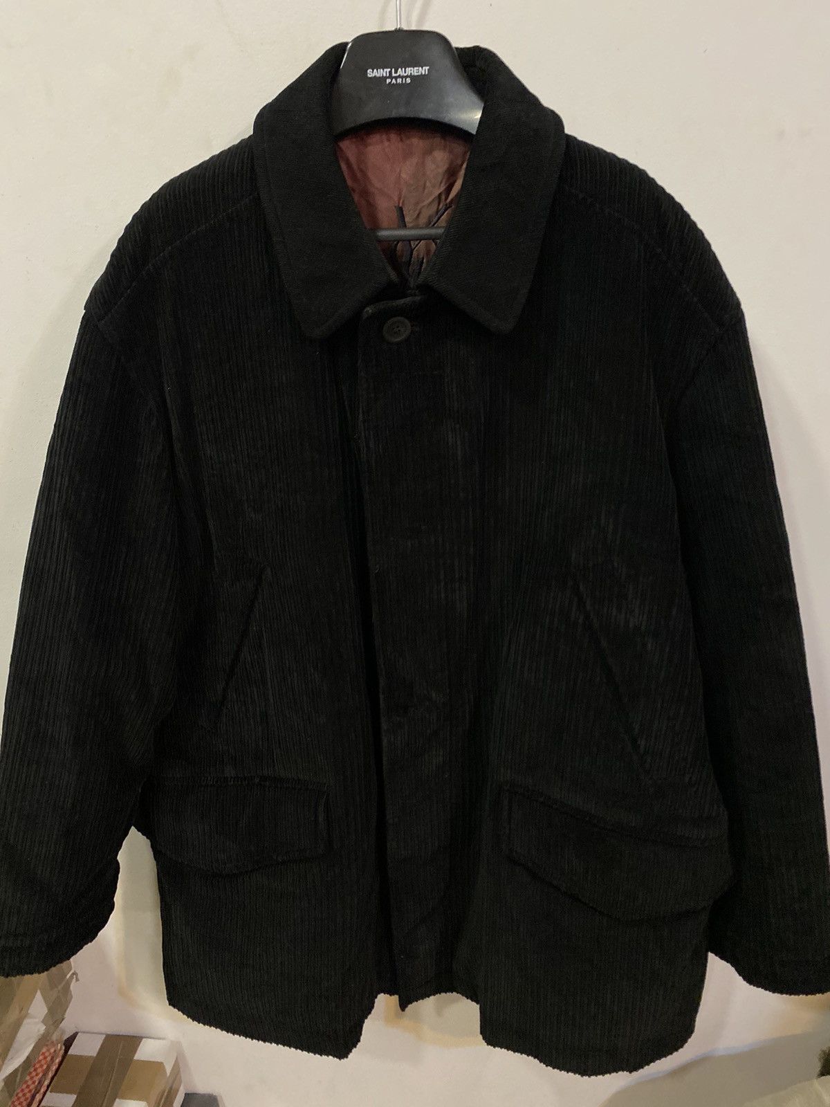 Yves Saint Laurent 90s Corduroy Black YSL Jacket Coat Warm Winter Parka Size US L / EU 52-54 / 3 - 1 Thumbnail