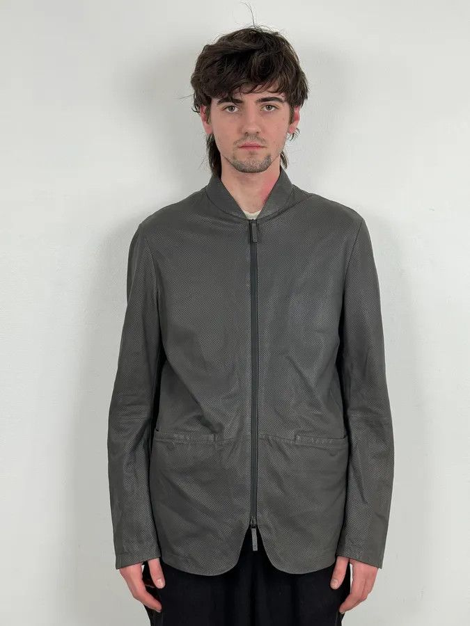 Emporio Armani AW2017 Emporio Armani Grey Leather Perforated Bomber Jacket Size US M / EU 48-50 / 2 - 2 Thumbnail
