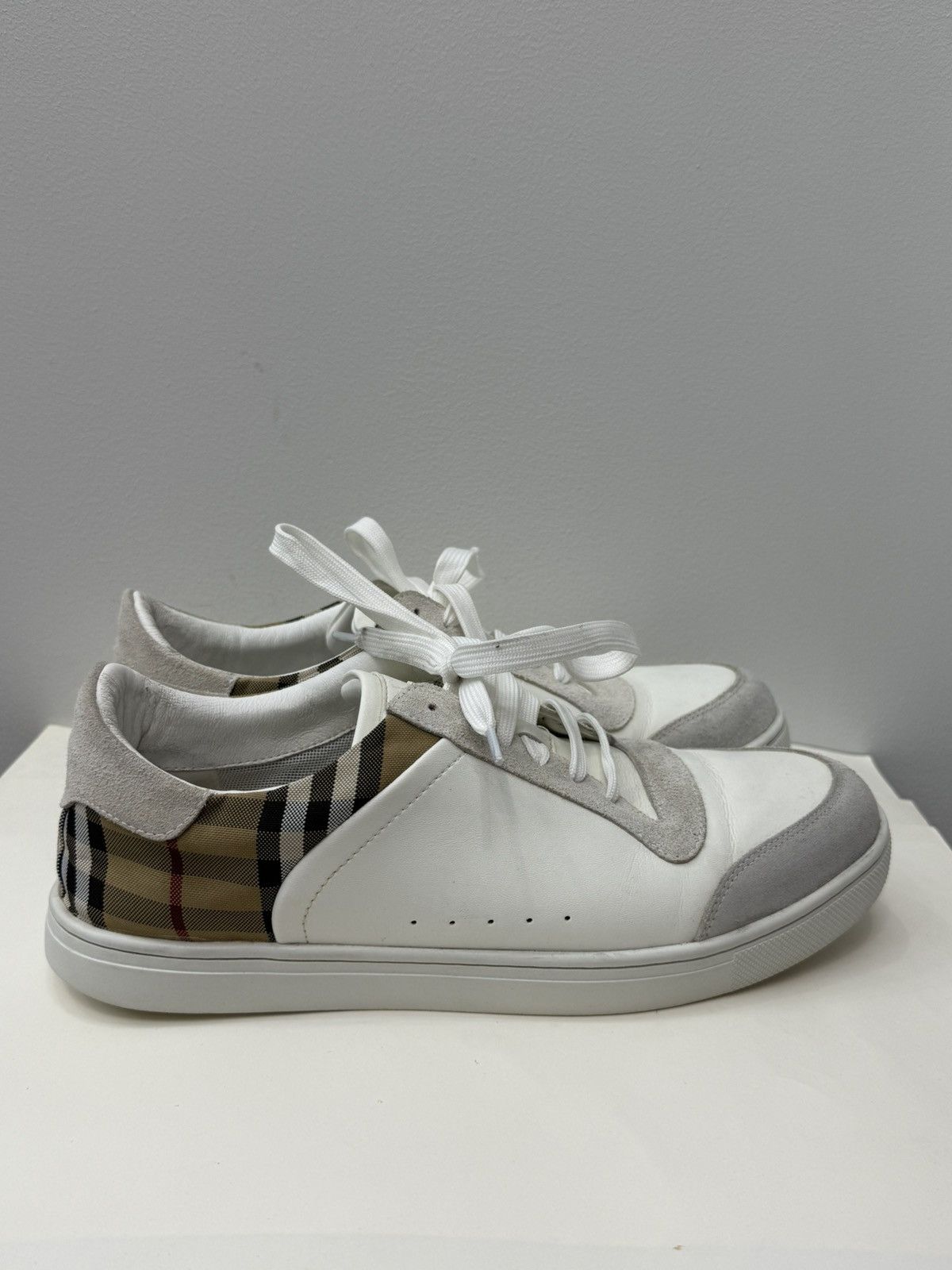 Burberry Nova Check Leather Suede Low-Top Sneakers