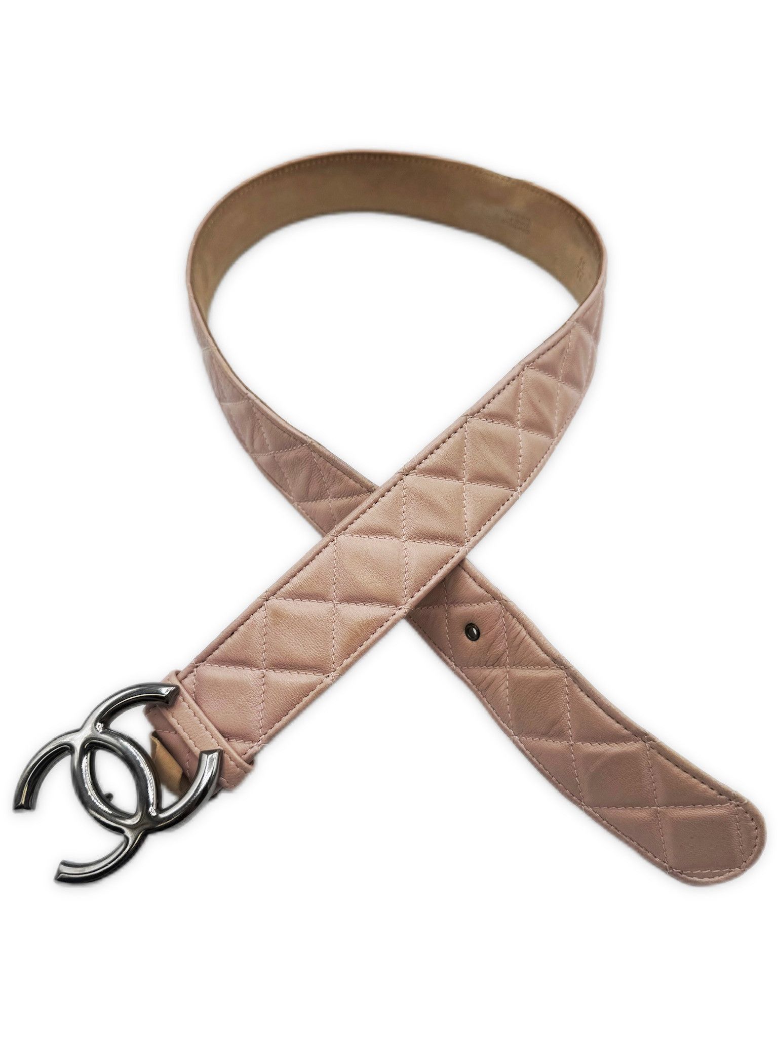 Chanel Chanel Double CC Nude Pink Quilted Lambskin Leather Caviar Belt Size 30 - 2 Thumbnail