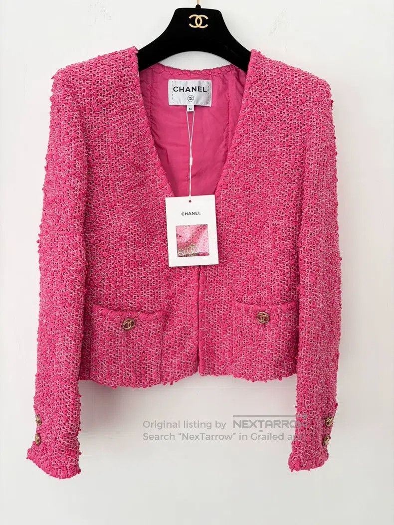 Chanel Early Spring Series Rose Tweed Knitted Coat