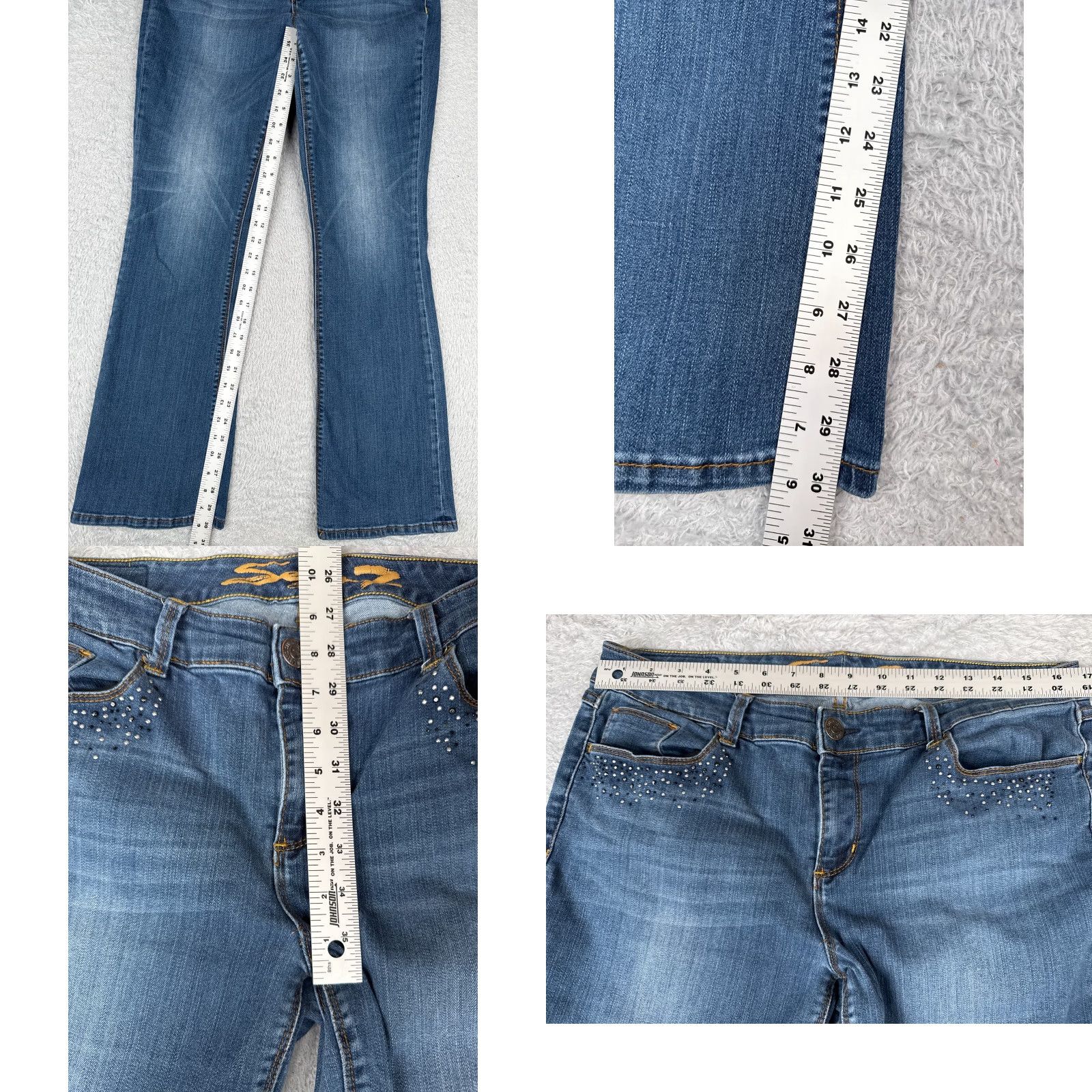Vintage Seven7 Women's Slim Bootcut Jeans 14 Blue Denim Cotton Blend Low Rise Authentic Designer 2000s Size 36" / US 14 / IT 50 - 8 Thumbnail