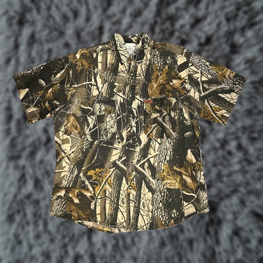 Vintage Woolrich Outdoor Guide Collection Realtree Hardwood Camo Short Sleeve Men's Medium Brown Woolrich Shirt Size US 31 - 1 Thumbnail