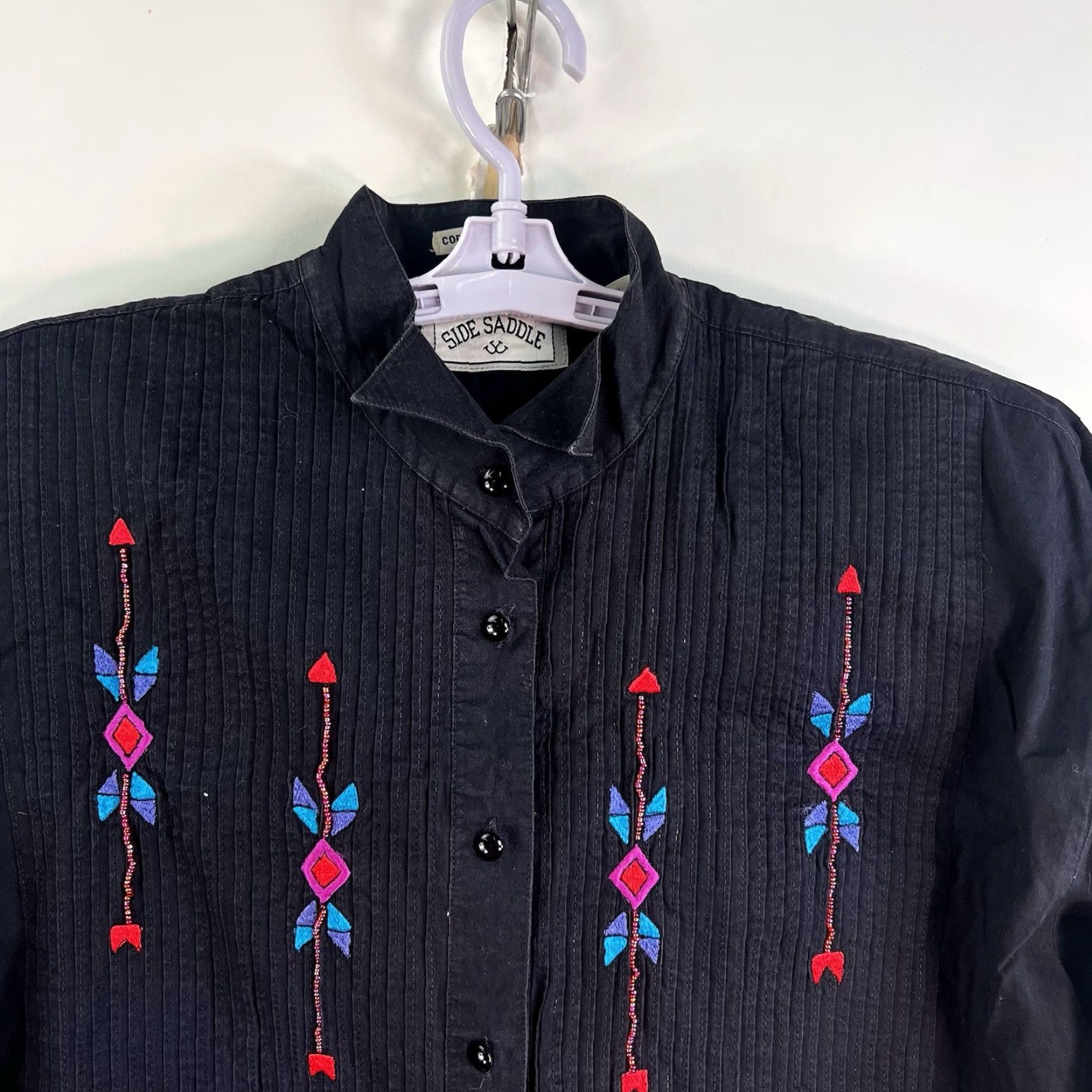 Native Vintage 1990s Side Saddel Native SW Beaded Embroidered Button Shirt Black Large Western Cotton Men Size L / US 10 / IT 46 - 3 Thumbnail