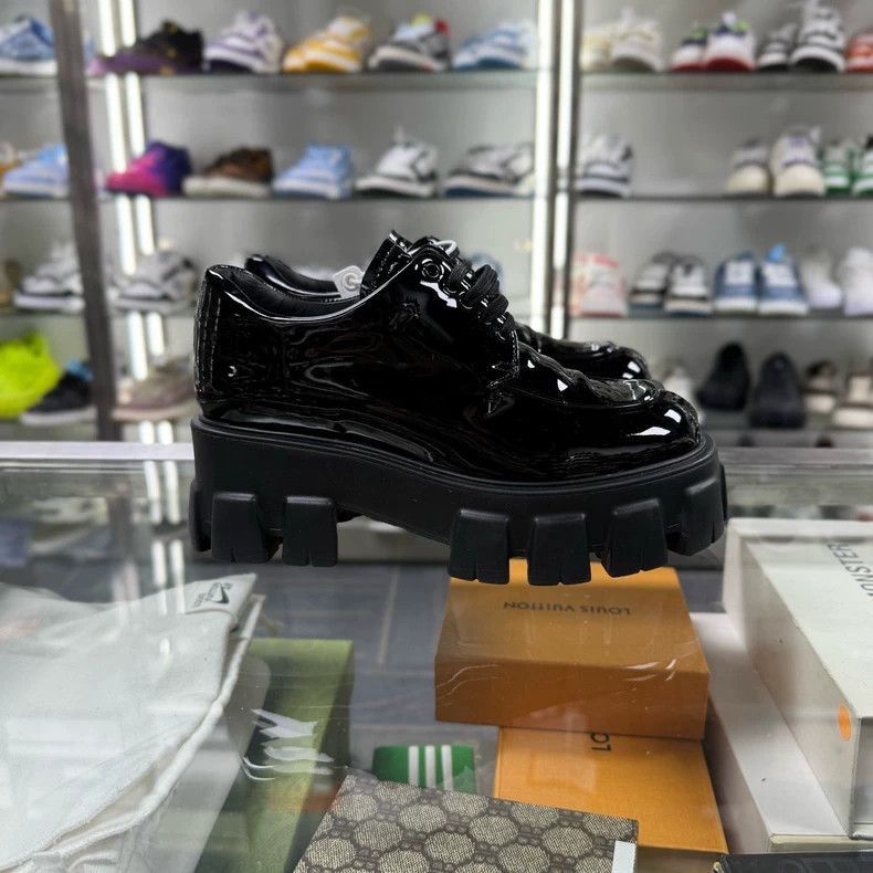 Prada PRADA Black Patent Leather ThickSoled Loafers -2505 Size US 4.5 / IT 34.5 - 2 Thumbnail