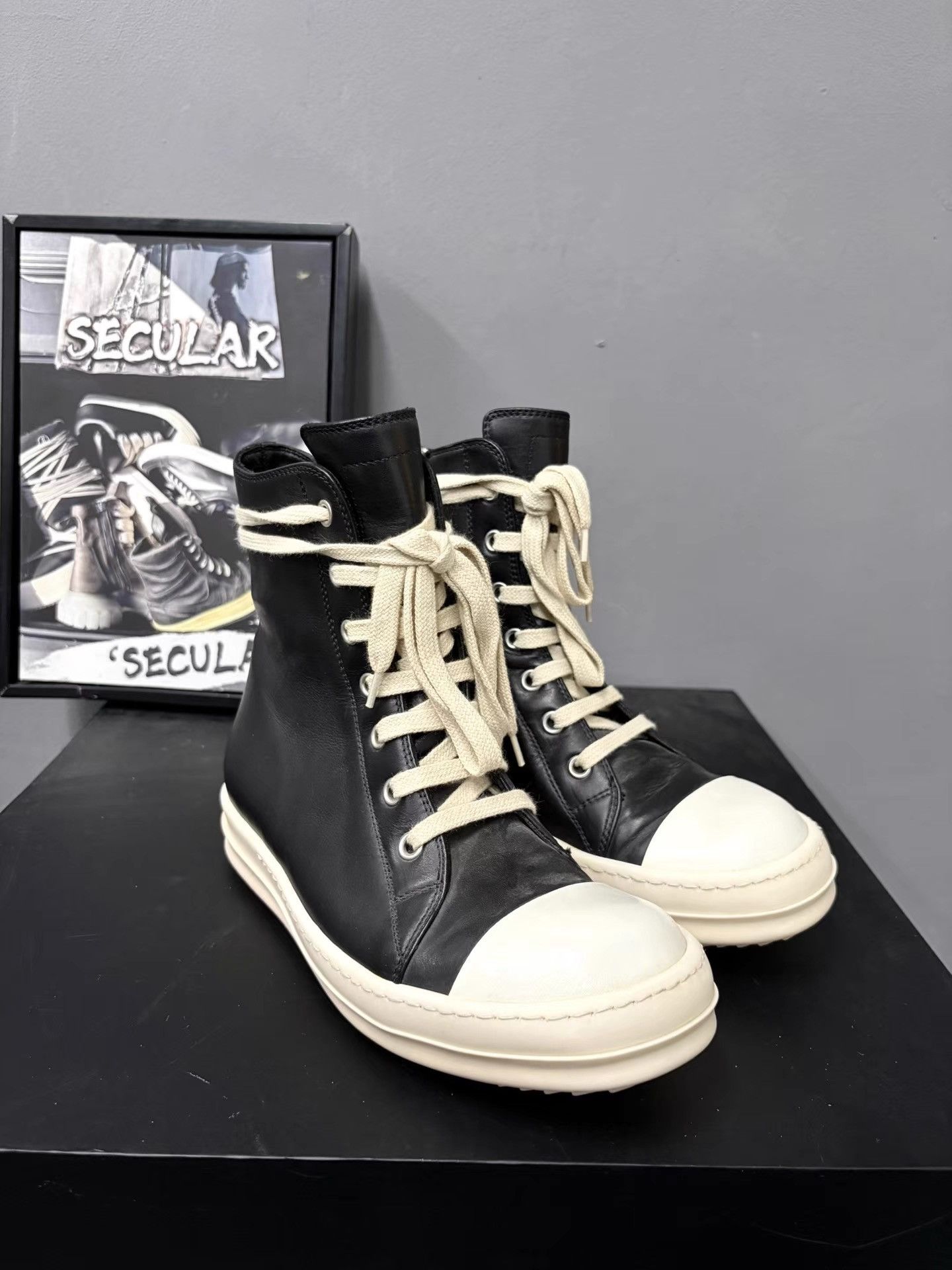 Rick Owens Rick Owens Black White Leather High-Tops K34 Size US 5 / IT 35 - 3 Thumbnail